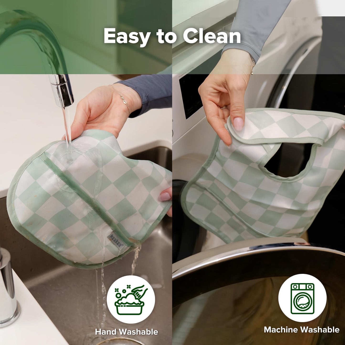 haakaa Baberos a prueba de desorden para comer, ultraligeros e impermeables con bolsillo para alimentos, lavable a máquina, ajuste ajustable para 6 a 24 meses, paquete de 2, Dino Land + días a cuadros