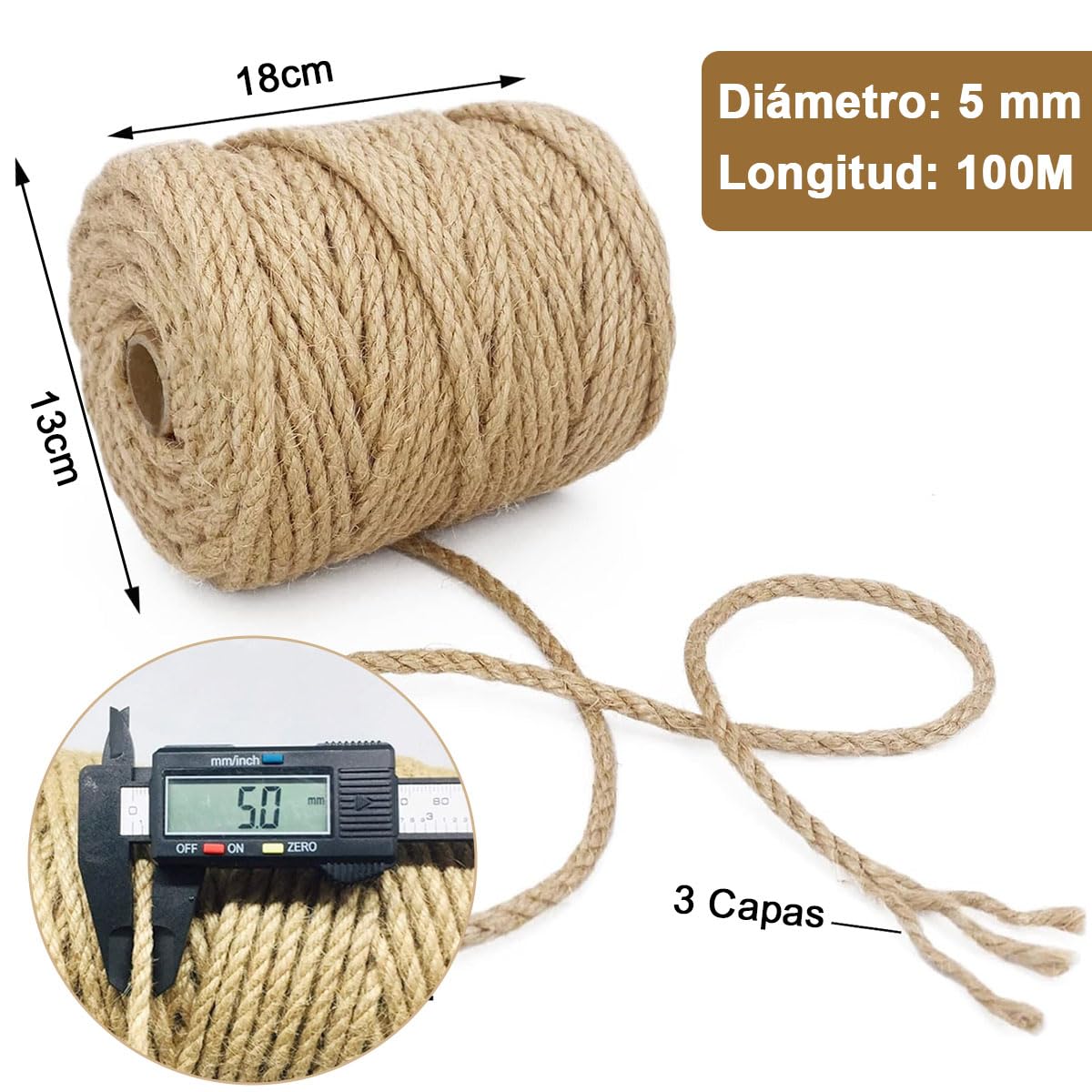 AZYAADIXX Cuerda de Sisal Natural para Gato Rascar,100m*5mm 3 Capas Cuerda de Yute Cuerda de Cáñamo Trenzada Cat Scratcher Rope, Poste de Repuesto para Jardín Manualidades Escalada Embalaje Regalo