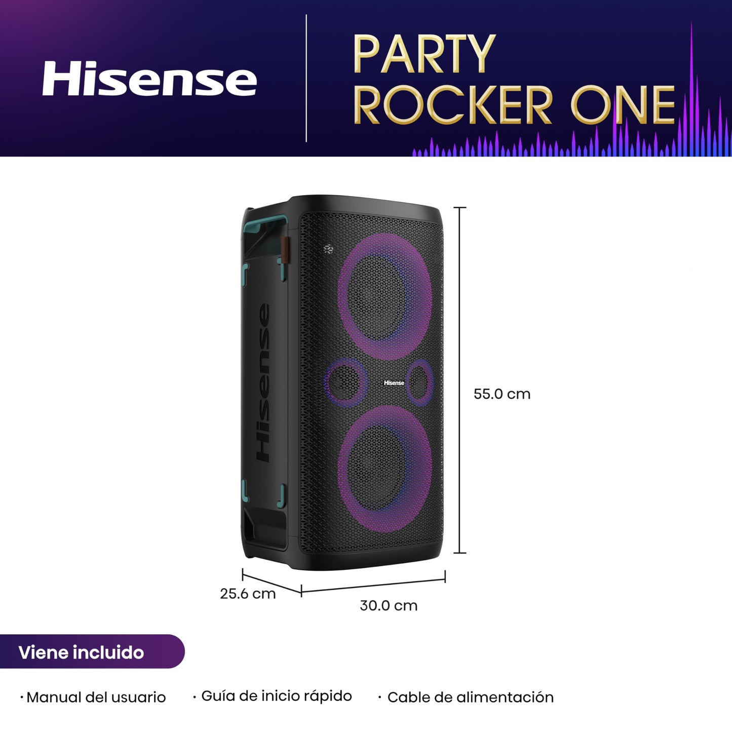 Hisense Party Rocker One,Ultimate - Altavoz inalámbrico para Fiesta Exterior e Interior con subwoofer, 2.0 CH, 300 W, IPX4 Impermeable, batería de Larga duración, Bluetooth5.0, Modo DJ y Karaoke