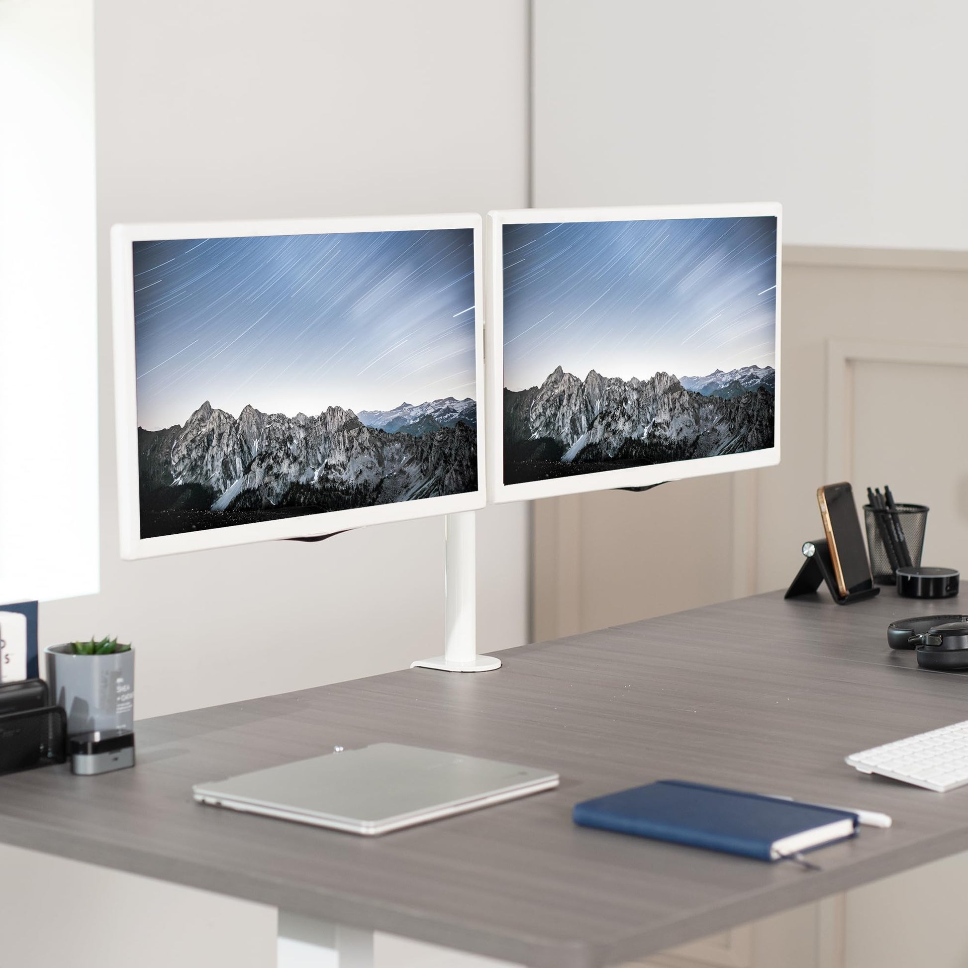 Soporte de Computadora VIVO Blanco para Monitor Doble Ajustable Resistente