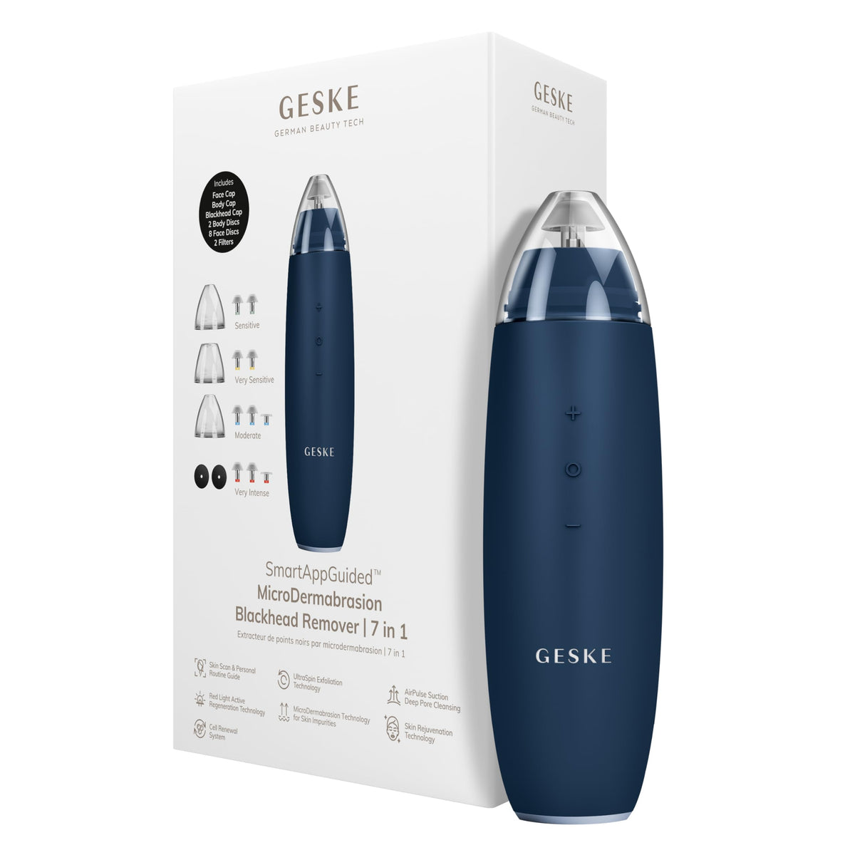 GESKE | SmartAppGuided™ MicroDermabrasion Blackhead Remover | Eliminador de puntos negros 7 en 1 | Limpiador de poros eléctrico | limpieza al vacío innovadora | herramientas de belleza