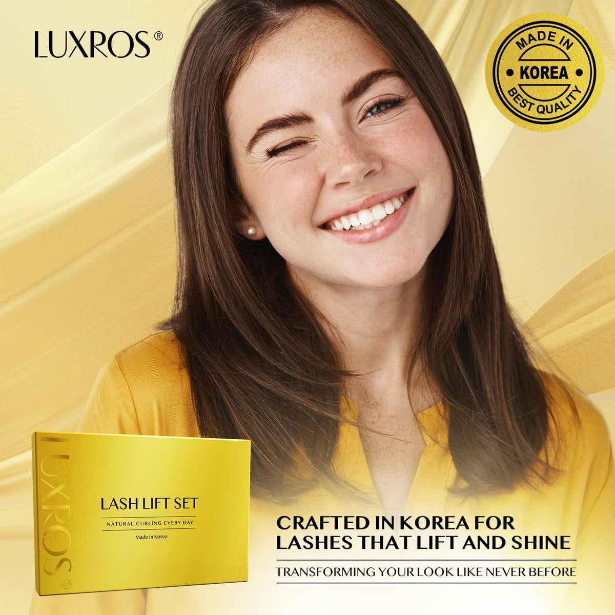 LUXROS- Kit de permanente de pestañas sin esfuerzo para rizos deslumbrantes: mejore sus pestañas con nuestro kit de permanente de pestañas fácil de usar, fabricado con orgullo en Corea. Diseñado con u