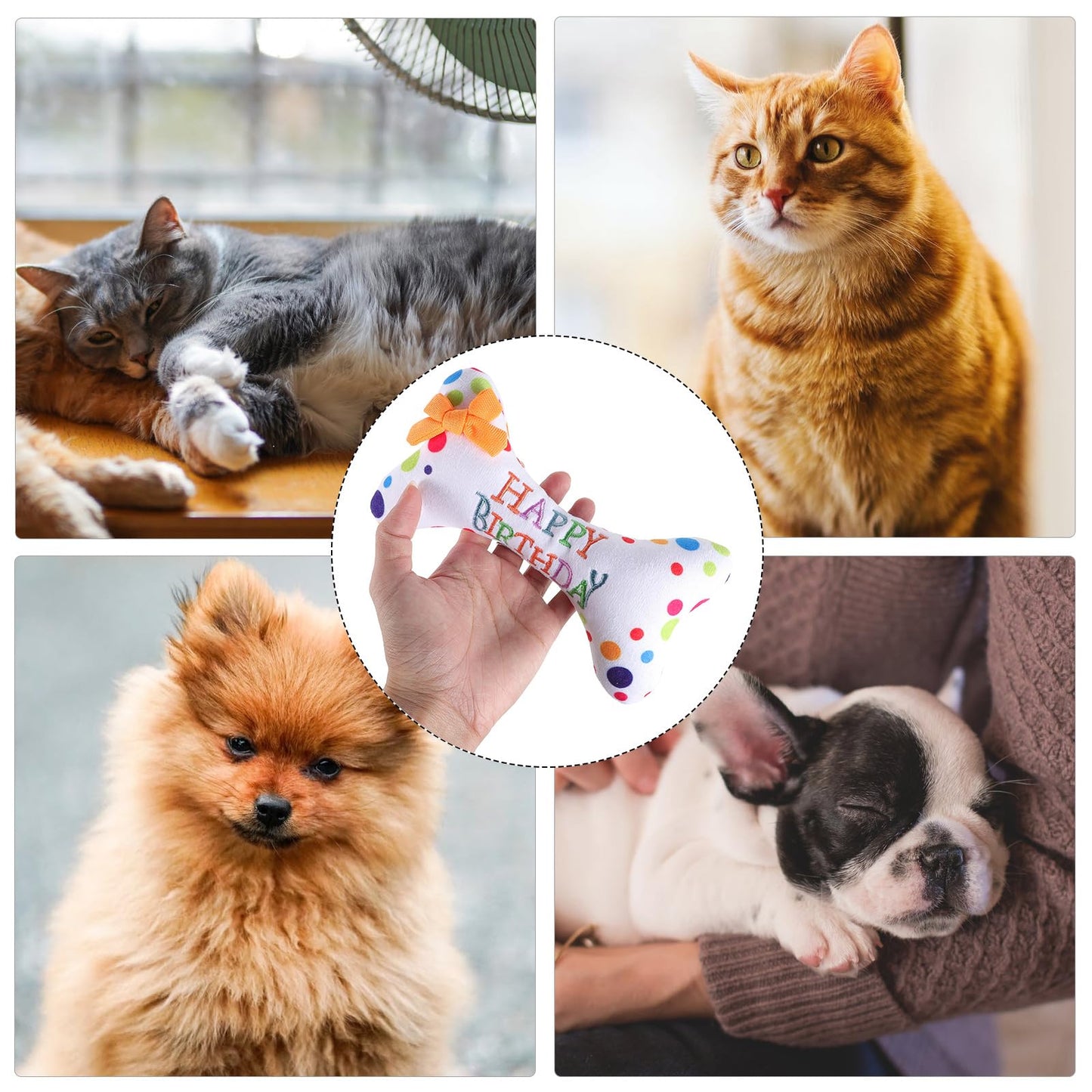 Housoutil - Juguetes de peluche para perros grandes, juguete de peluche con hueso de perro, juguete de feliz cumpleaños, juguete de perro con diseño de hueso masticable, juguetes de perro con temática