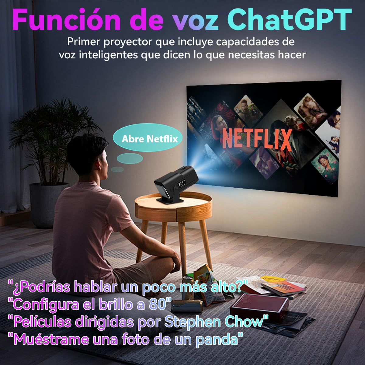 Proyector 4K QYIKLPY Blanco Portátil Netflix Compatible 1080p Nativo
