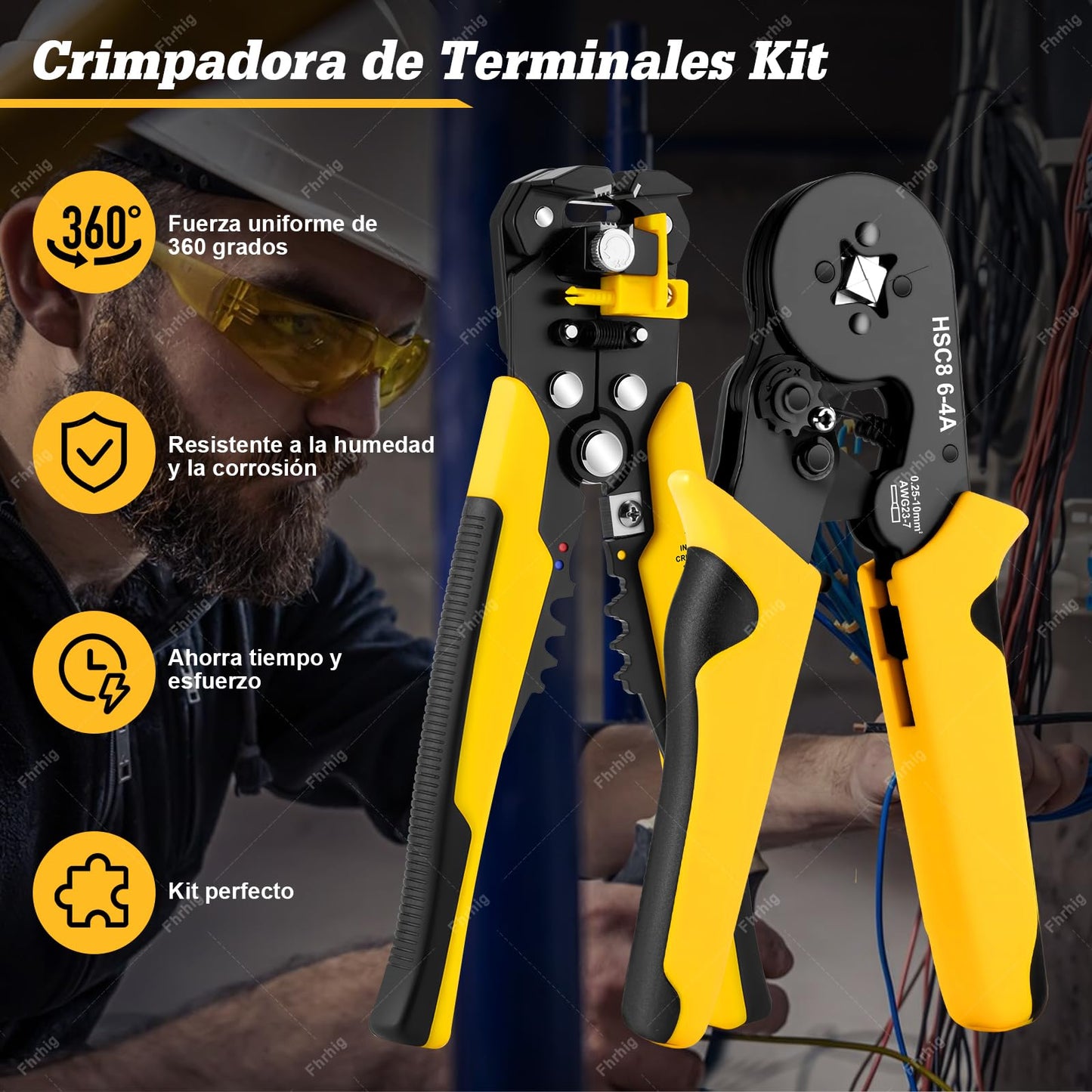 Juego de Crimpadora 2230pcs de Alambre, Fhrhig Terminal para Cable Eléctrico, Multifuncional Pinza Pelacable, Herramienta Electricista Carraca Autoajustable de Ferrules Alicates, 0.25-10 mm², AWG 23-7