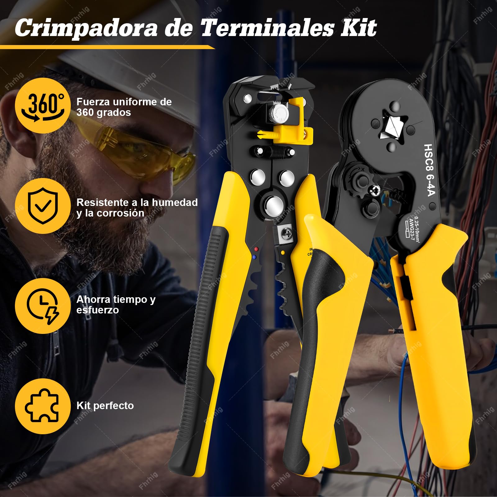 Juego de Crimpadora 2230pcs de Alambre, Fhrhig Terminal para Cable Eléctrico, Multifuncional Pinza Pelacable, Herramienta Electricista Carraca Autoajustable de Ferrules Alicates, 0.25-10 mm², AWG 23-7