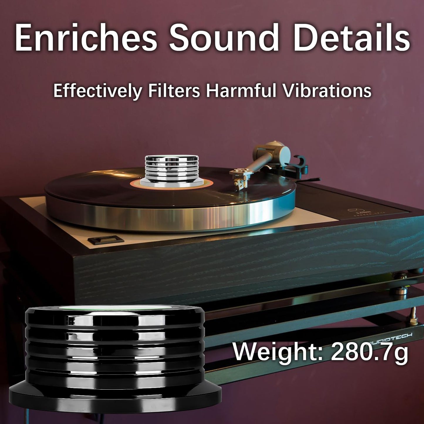 Estabilizador de Discos de Vinilo UTHBVSVK 50Hz Aluminio con Nivelación de Burbujas y Medición de Velocidad