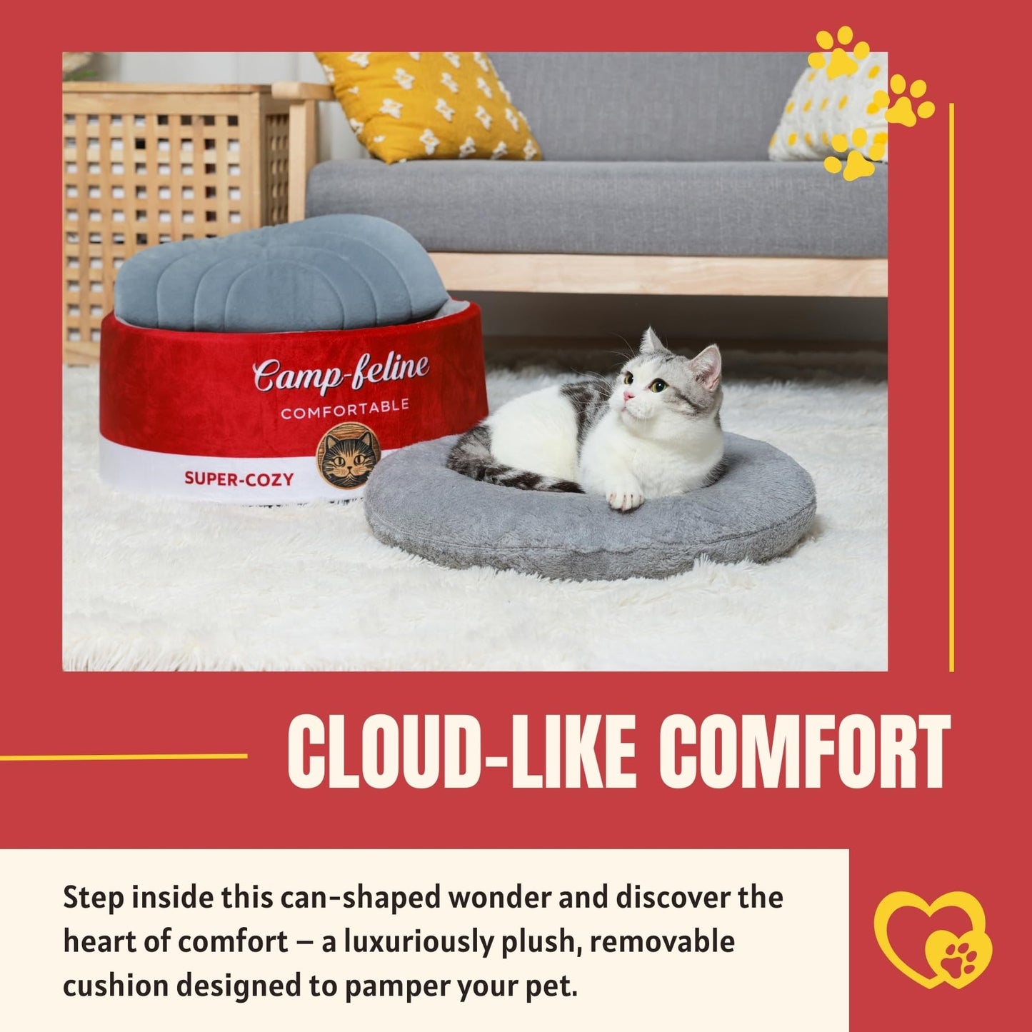 Cama para Gatos PECHVINO Lata con Cojín Ultrasuave Diseño Cerrado para Gatos y Perros Pequeños