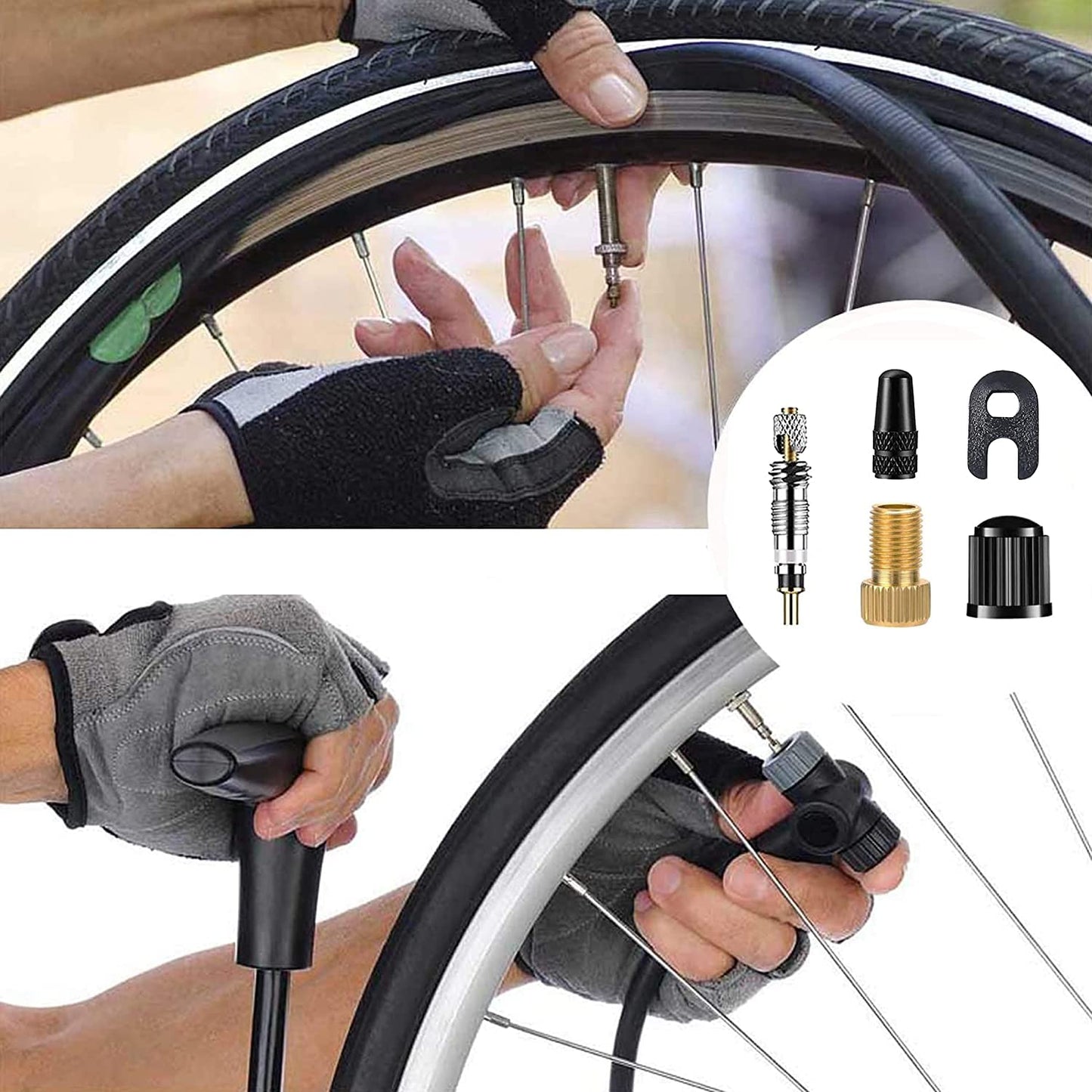 Kit de reparación de válvulas de bicicleta Presta Schrader adaptador de latón núcleos sin cámara para bicicleta de carretera