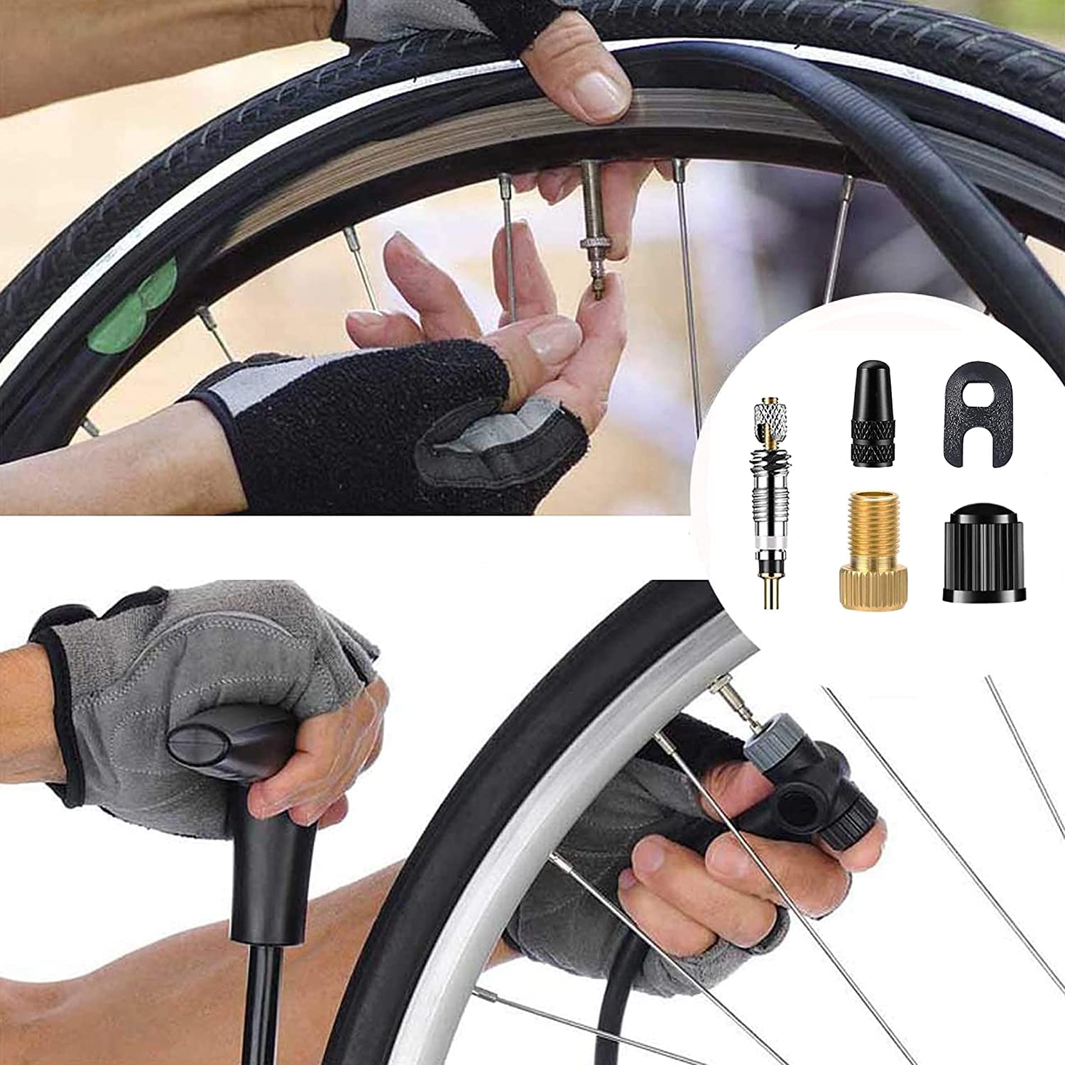 Kit de reparación de válvulas de bicicleta Presta Schrader adaptador de latón núcleos sin cámara para bicicleta de carretera