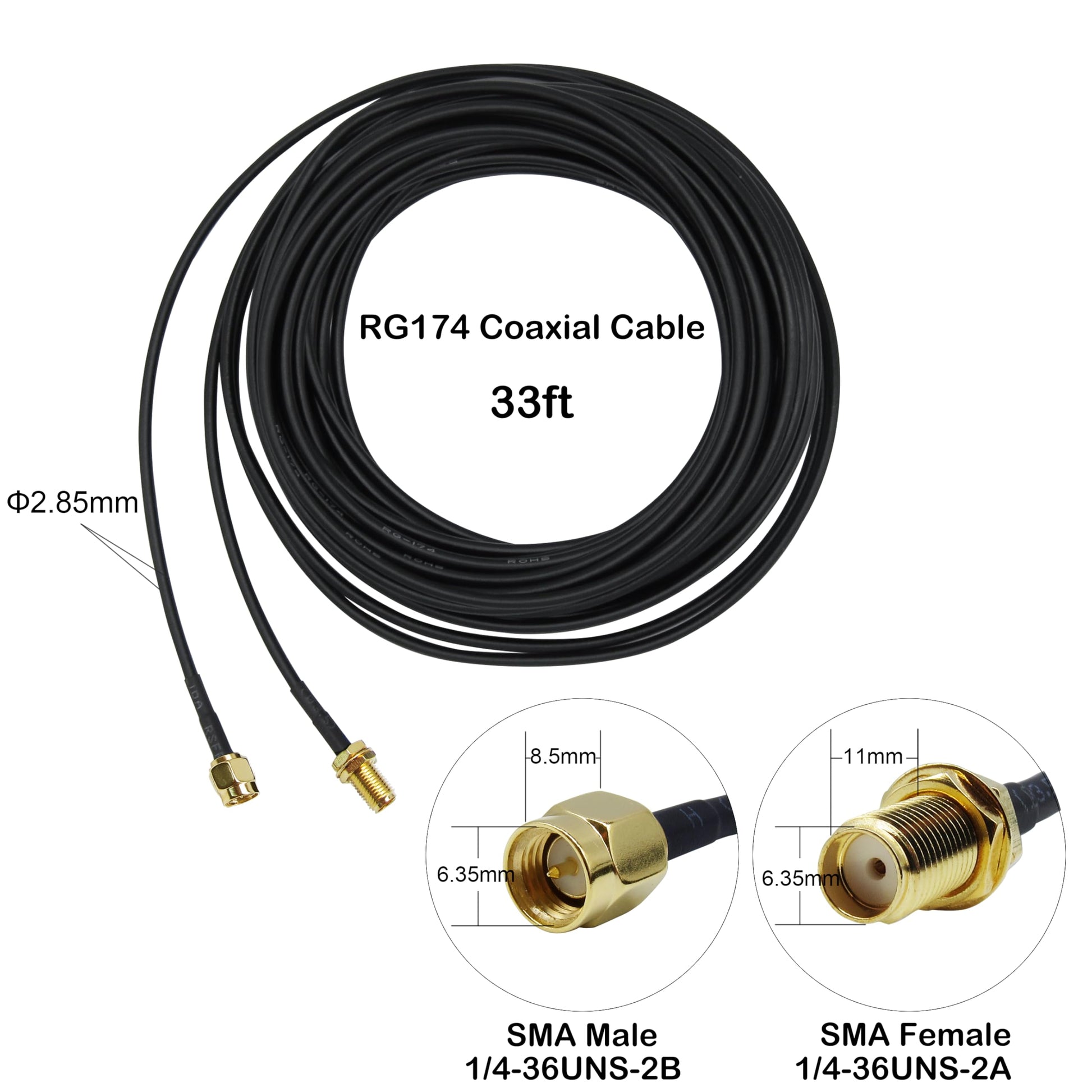 SMA macho a SMA hembra adaptador de antena coaxial RG174 de 33 pies de baja pérdida para sistema de red, sistema de seguridad, equipo SDR, LTE 4G 5G GPS WiFi Antenas