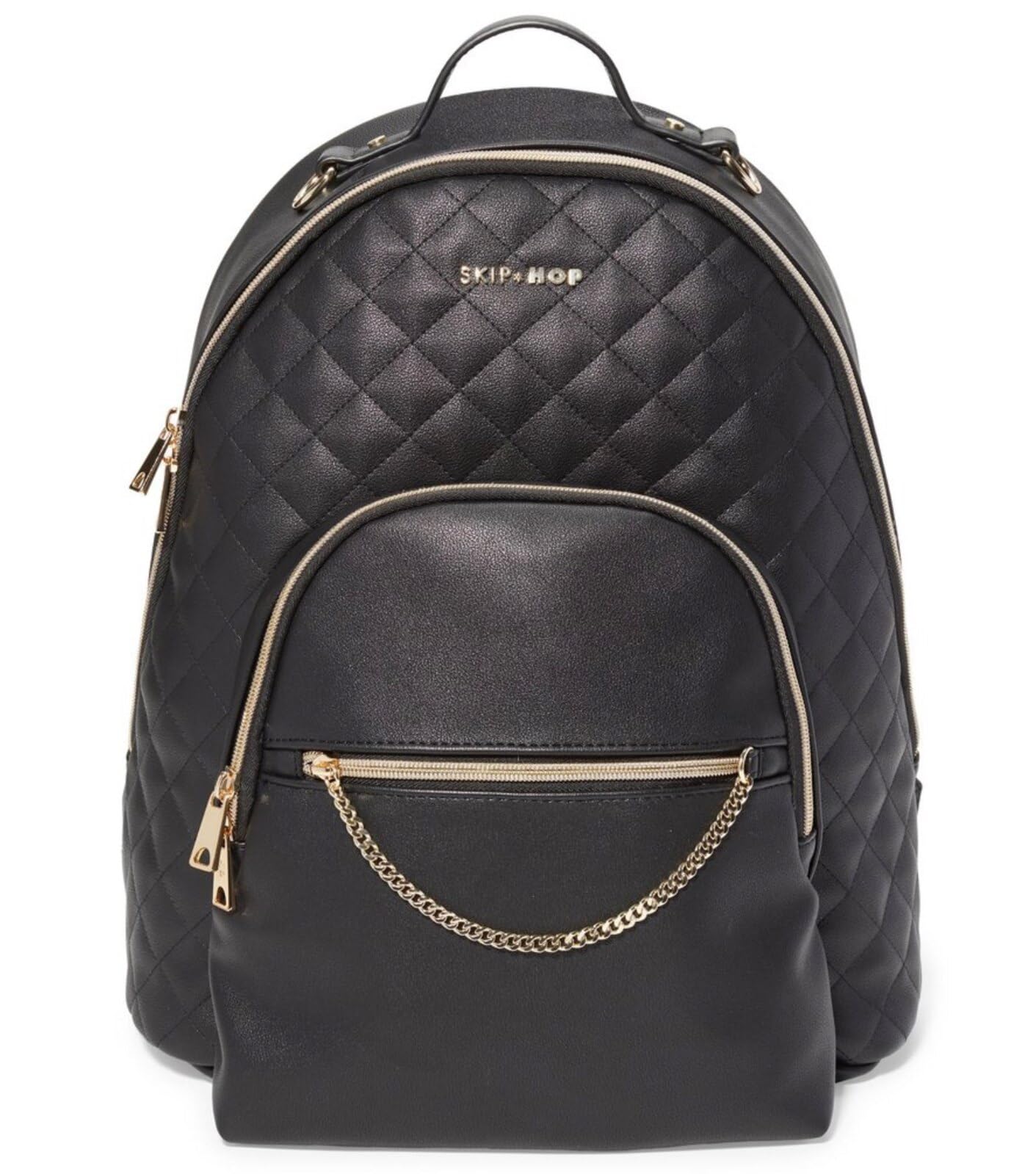 Skip Hop Bolso de pañales: cuero vegano efecto acolchado de lujo Linx con cambiador y accesorio para cochecito, negro