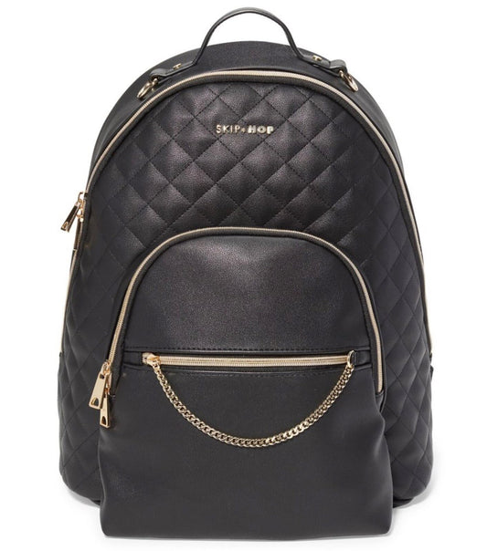 Bolso de Pañales Skip Hop Negro Cuero Vegano Efecto Acolchado de Lujo con Cambiador y Accesorio para Cochecito