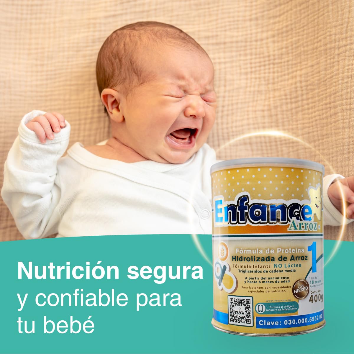 Fraca | Enface Arroz 1 | Fórmula infantil de proteína procesada de arroz | Libre de lactosa | Enriquecida con hierro |Desde 0 a 6 meses| Pack 2 latas 400g c/u