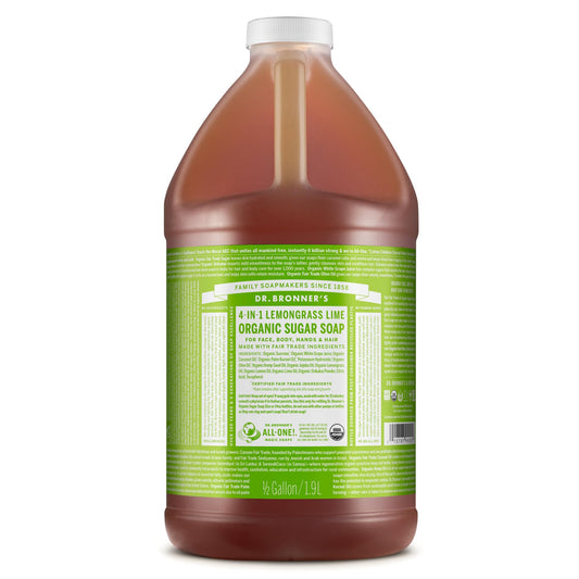 Dr. Bronner's | Jabón líquido de azúcar orgánico, elaborado con aceites vegetales, Shikakai y azúcar, usos 4 en 1: manos, cuerpo, rostro y cabello; limpia, hidrata y nutre - Limoncillo, 1.9 L