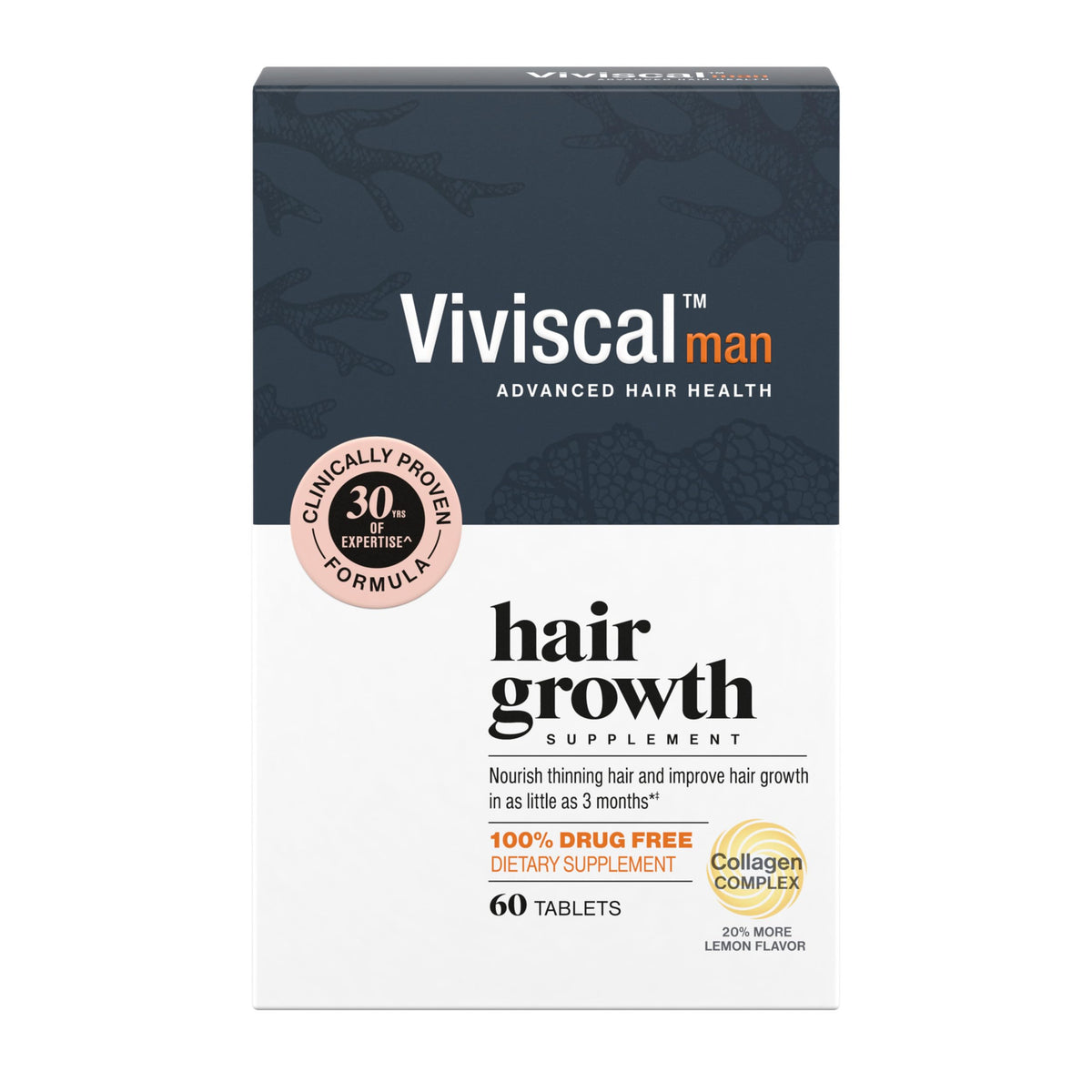 Suplementos para Crecimiento Capilar de Viviscal Hombre con Complejo de Colágeno Propietario, 60 Tabletas para Cabello Más Grueso y Abundante