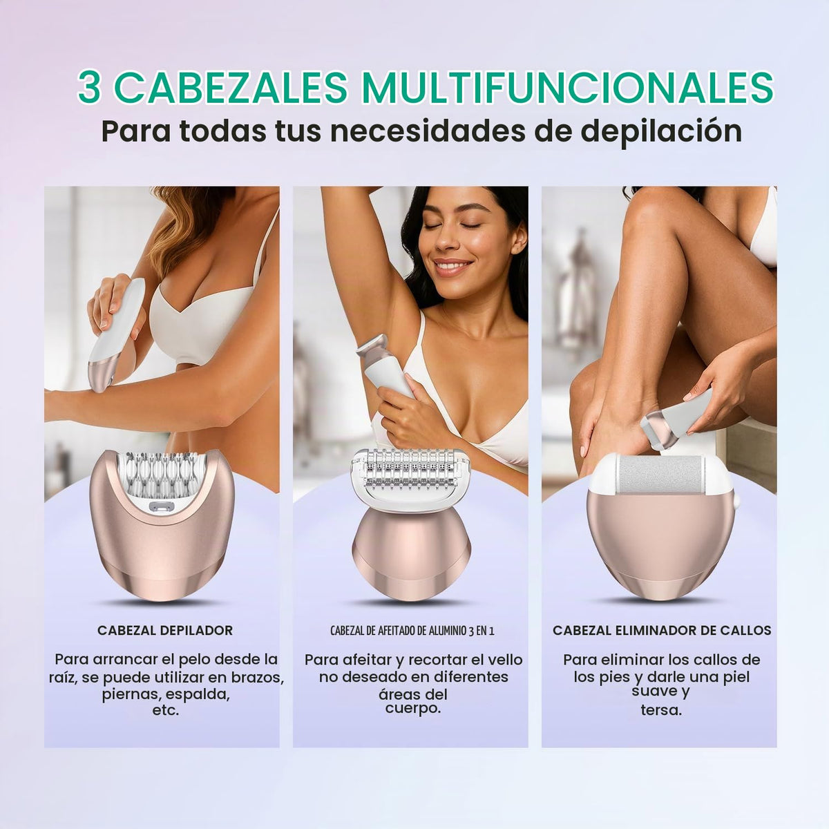 VOYOR Depiladora para Mujeres Inalámbrica y Recargable, Depiladora de Vello con 30 Pinzas, Depiladoras 3 en 1 con Afeitadora Eléctrica y Lima para Pies, Dispositivo de Depilación para Brazo y Pierna