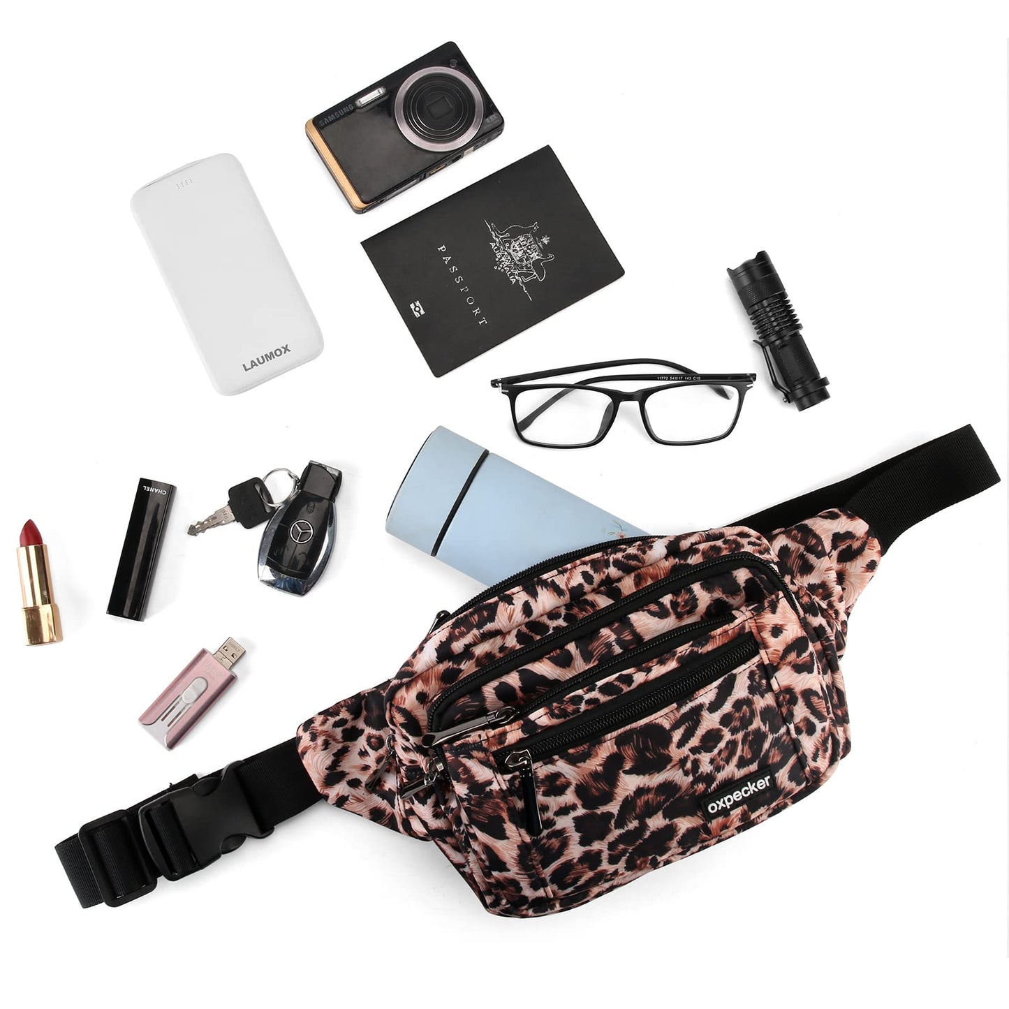 Riñonera Oxpecker Estampado de Leopardo Impermeable con Correa Ajustable para Hombres y Mujeres