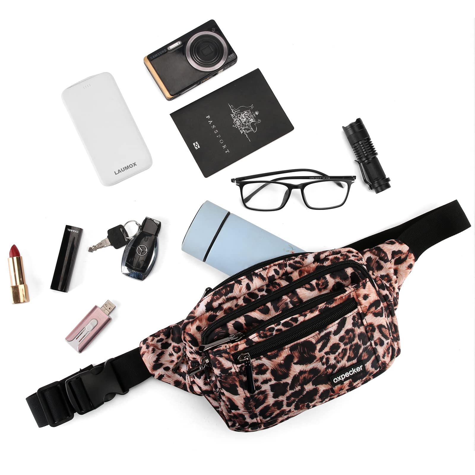 Riñonera Oxpecker Estampado de Leopardo Impermeable con Correa Ajustable para Hombres y Mujeres