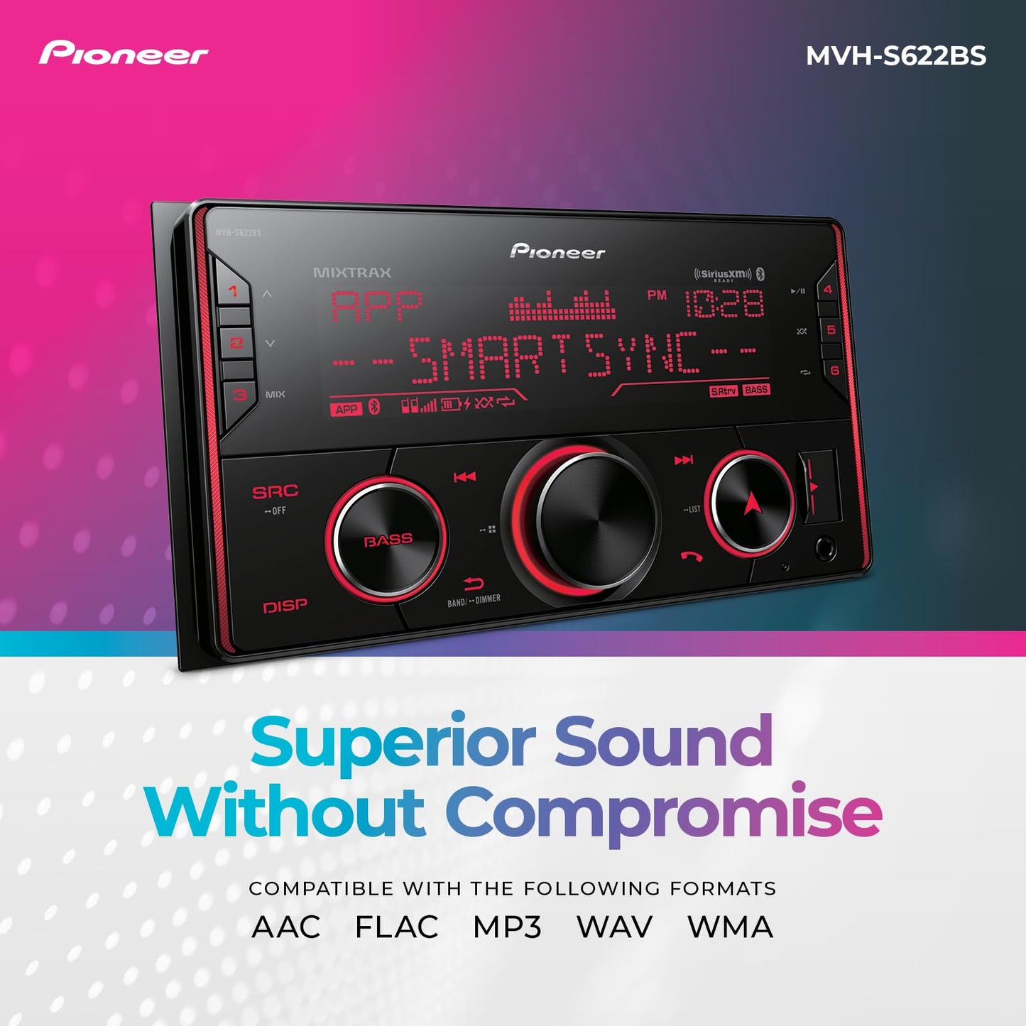 Pioneer MVH-S622BS Double DIN, Amazon Alexa, Pioneer Smart Sync, Bluetooth, Android, iPhone - Receptor de Medios Digitales de Audio