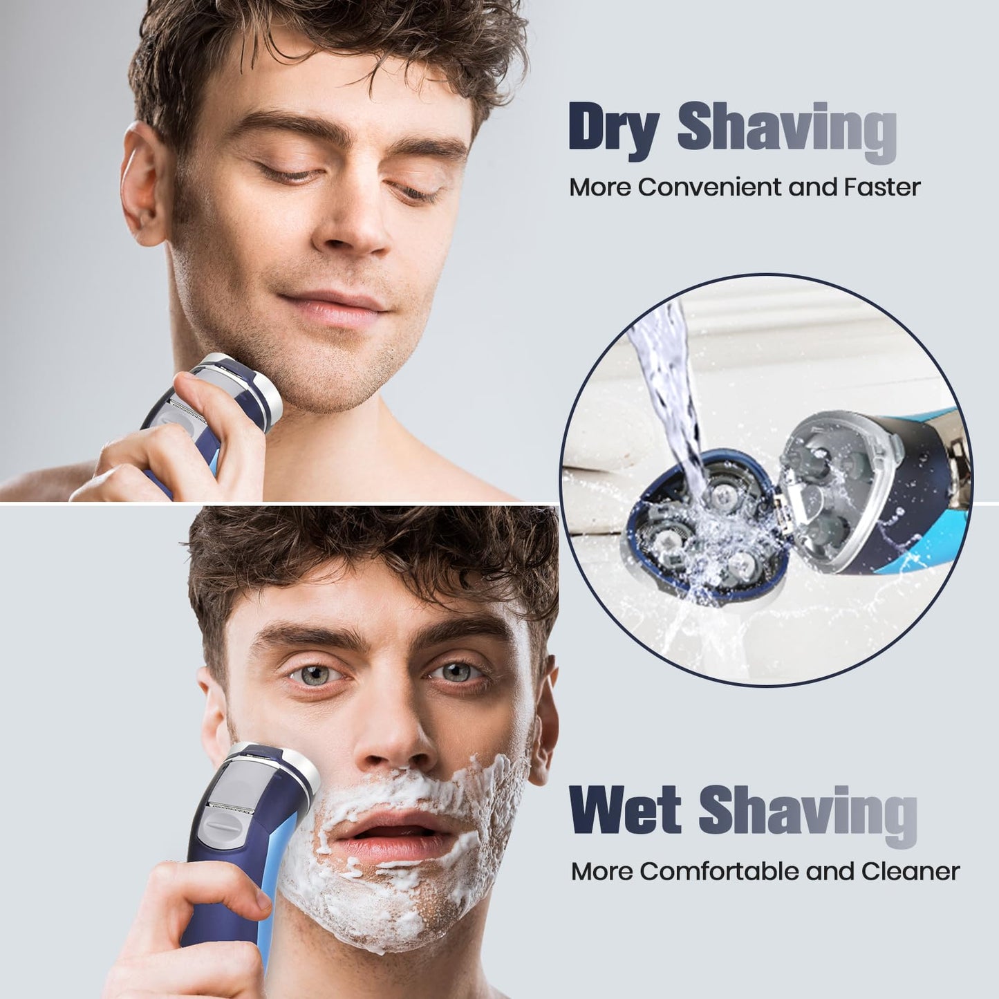 Maquinilla de afeitar eléctrica para hombres, afeitadoras eléctricas rotatorias, pantalla LED impermeable, maquinilla de afeitar eléctrica para hombres con maquinilla de afeitar portátil de viaje, un