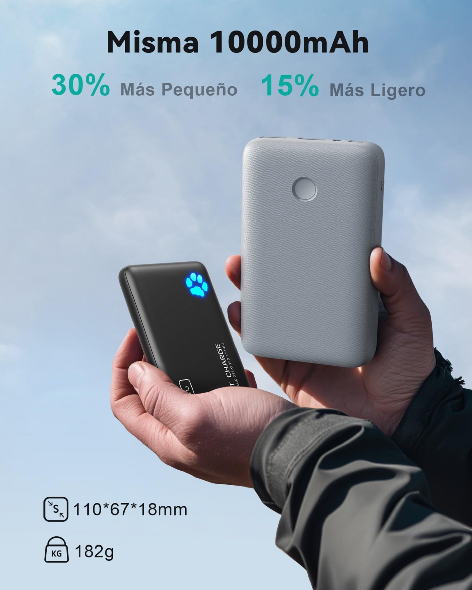 INIU Power Bank, Slimmest 22,5W PD de Alta Velocidad 10000mAh Bateria Externa, USB C Input & Output Bateria Portatil con Linterna para iPhone 16 15 14 13 12 11 X Pro Samsung S22 S21 S20 iPad Airpods