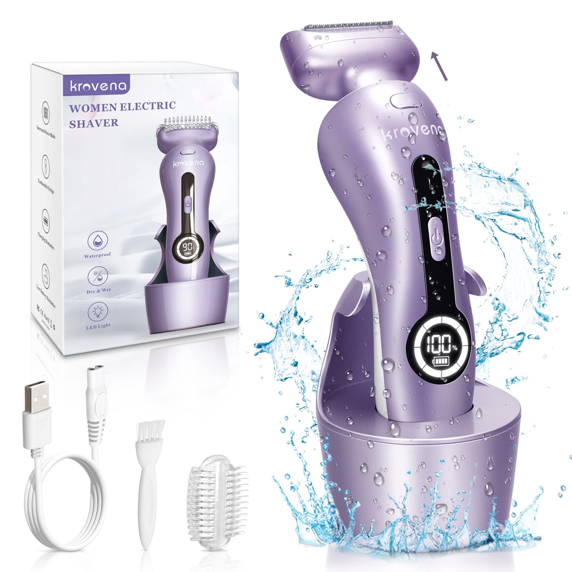 Afeitadora eléctrica para mujer, maquinilla de afeitar eléctrica para mujer, piernas de bikini, axilas, pelo público, recortadora recargable con cabeza desmontable, inalámbrica, uso seco y húmedo