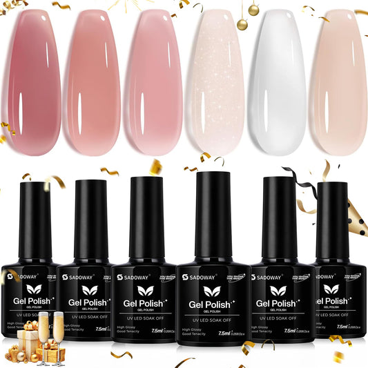 SADOWAY Esmalte en Gel Kit: 6 Colores Set de Esmalte de Gel NudeTonos Piel para un Acabado Natural Fórmula Segura sin Tóxicos Regalo para Mujer