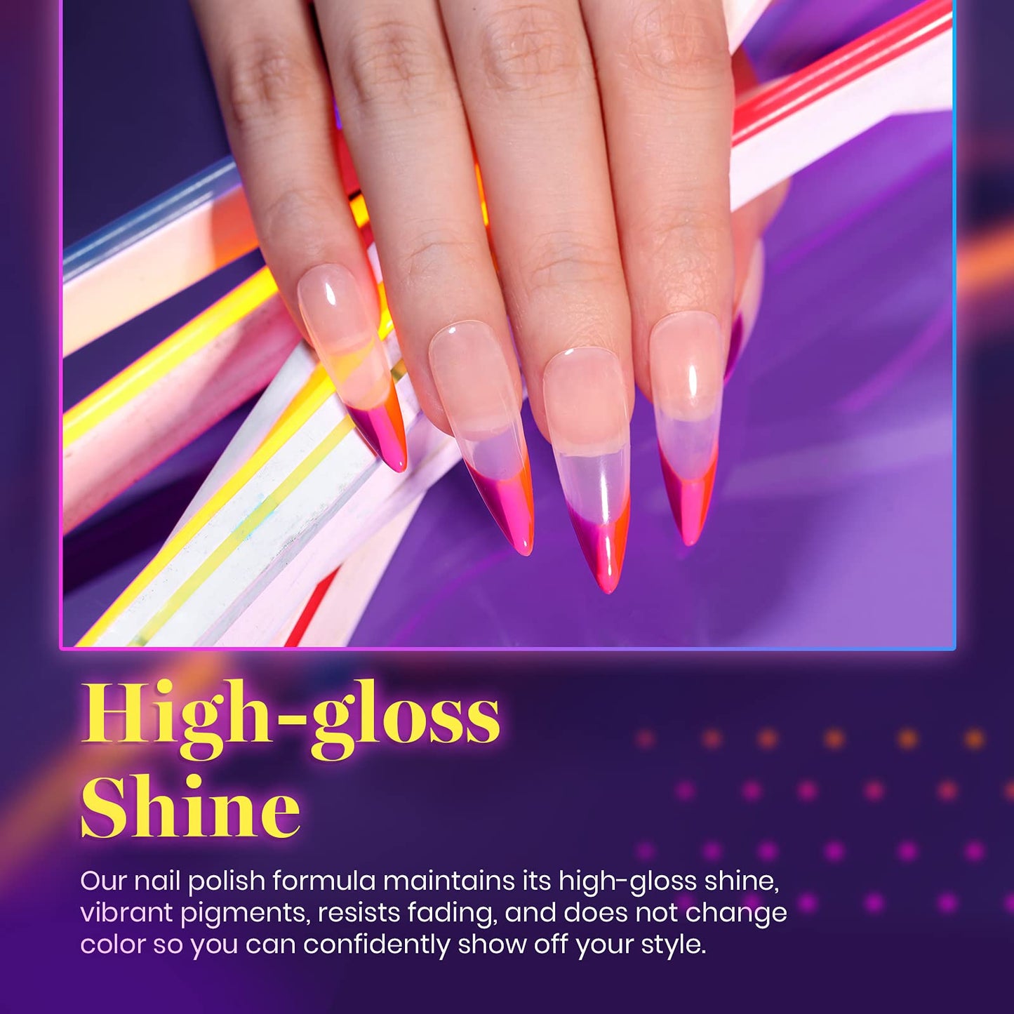 Beetles Esmaltes en Gel de Neón - 6 Colores Naranja neón Rosa Fuerte Azul Esmalte de Uñas de Gel Amarillo Verde Púrpura Esmalte de Gel Empapa Lámpara LED Kit de Uñas de Gel