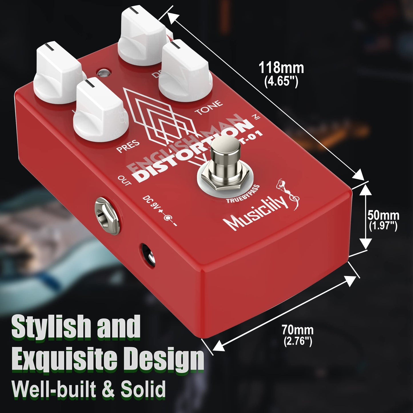 Pedal de Efectos Musiclily Pro Classic English Distortion para Guitarra Eléctrica y Bajo