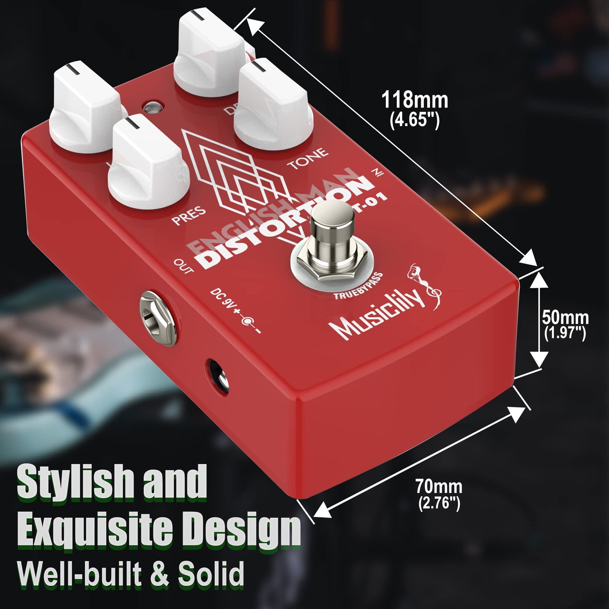 Pedal de Efectos Musiclily Pro Classic English Distortion para Guitarra Eléctrica y Bajo