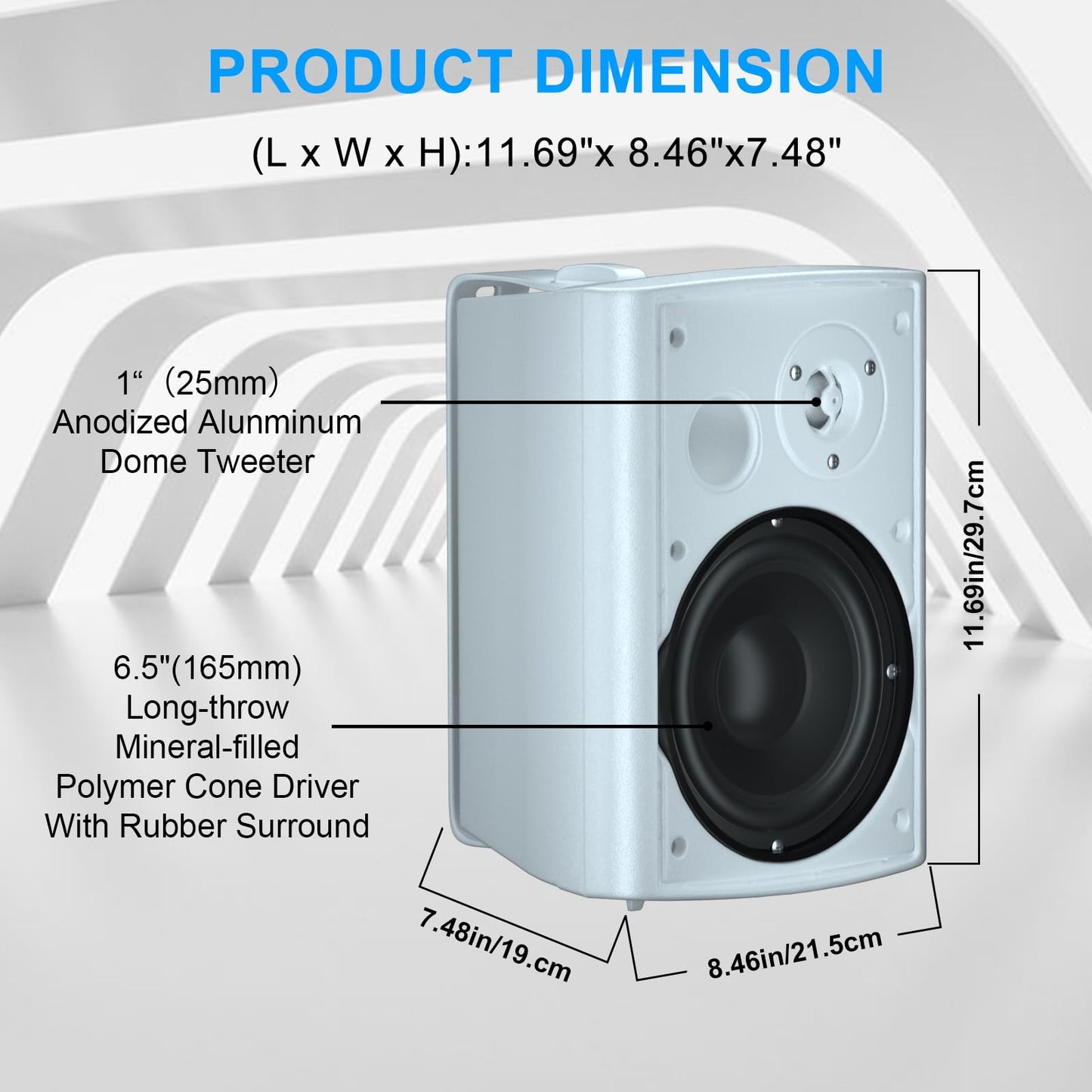 STUDIOFINIX Altavoces de Pared de 6,5 Pulgadas, Sistema de Altavoces pasivos para Exteriores de 400W/par, Material ABS Resistente para el Patio, el Garaje y la Piscina (Blanco)
