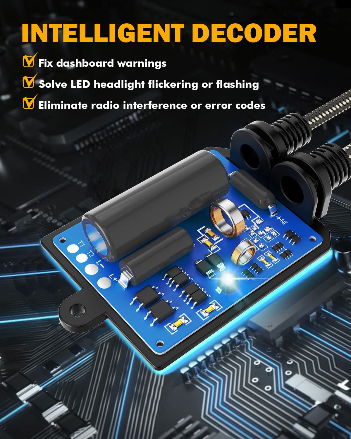 Auxbeam 2025 C20 Series H13 Light Canbus Decodificador de resistencia antiparpadeo sin errores, decodificador de luz mejorado de alta potencia, controladores Canbus, paquete de 2