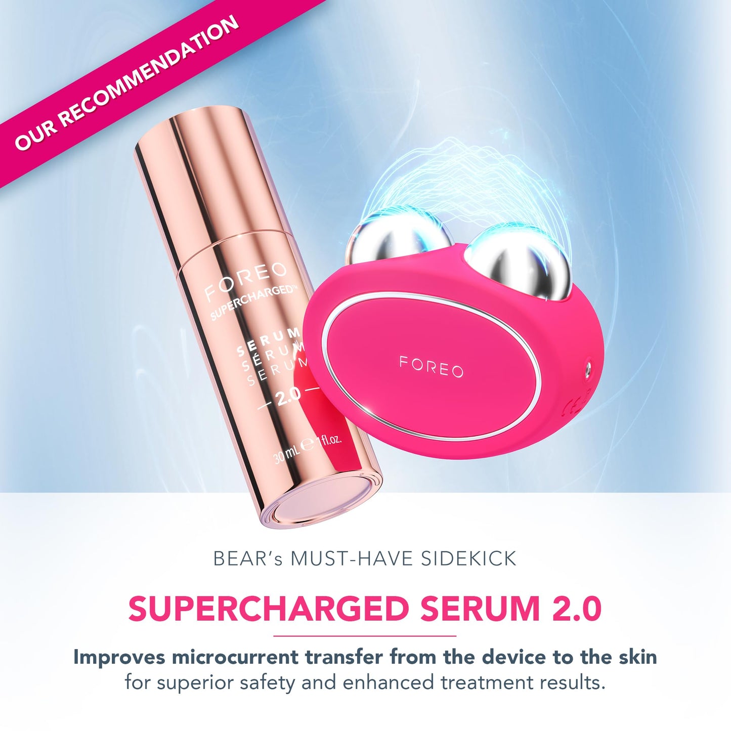 FOREO BEAR 2 - Masajeador facial electrico de microcorrientes - Radiofrecuencia facial para cuidado de la piel - Belleza reafirmante - Fuchsia