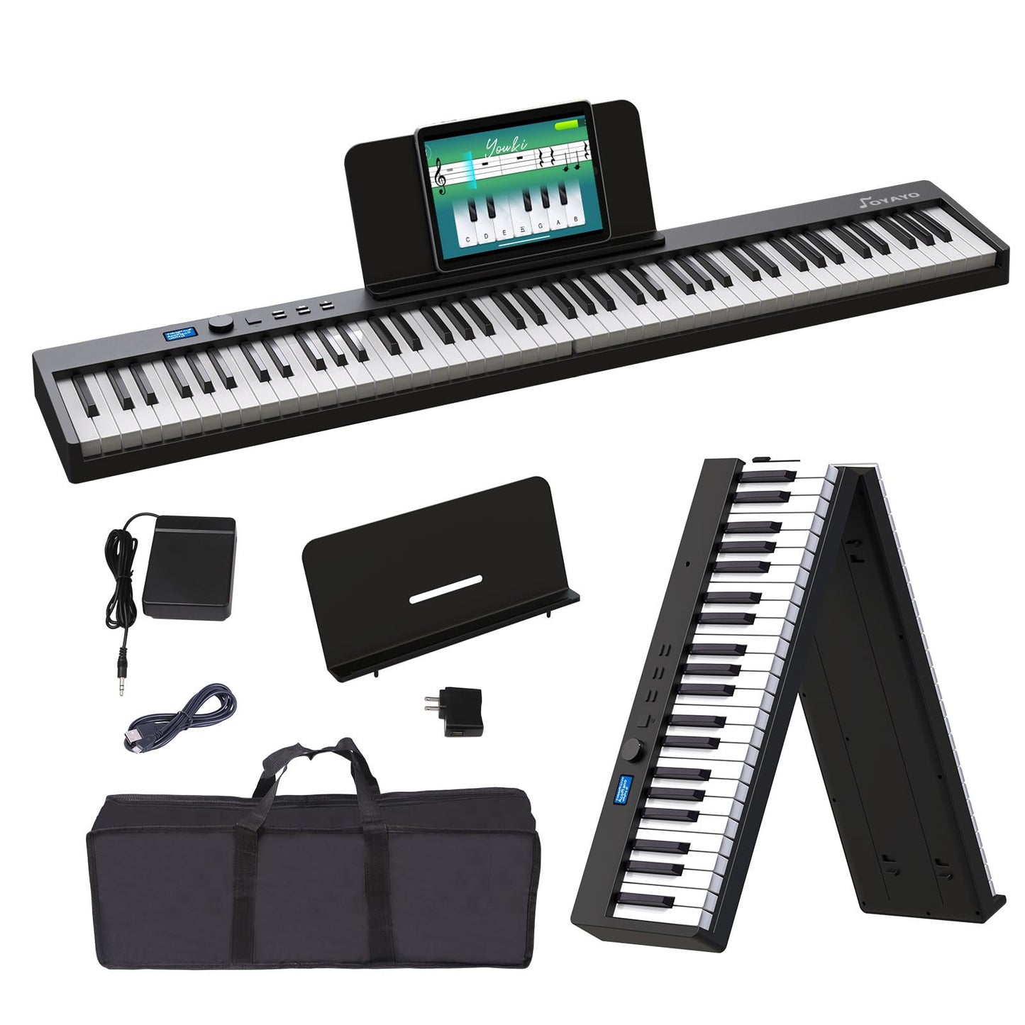 Teclado de Piano OYAYO Negro Plegable de 88 Teclas Semiponderado con Bluetooth y MIDI