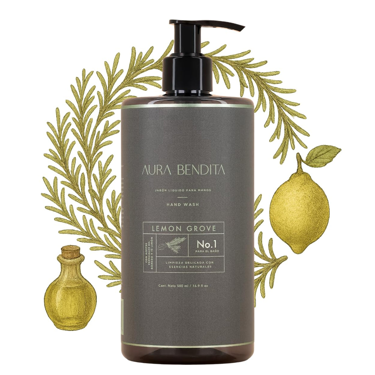 Jabón líquido para manos Lemon Grove con aceites esenciales Aura Bendita