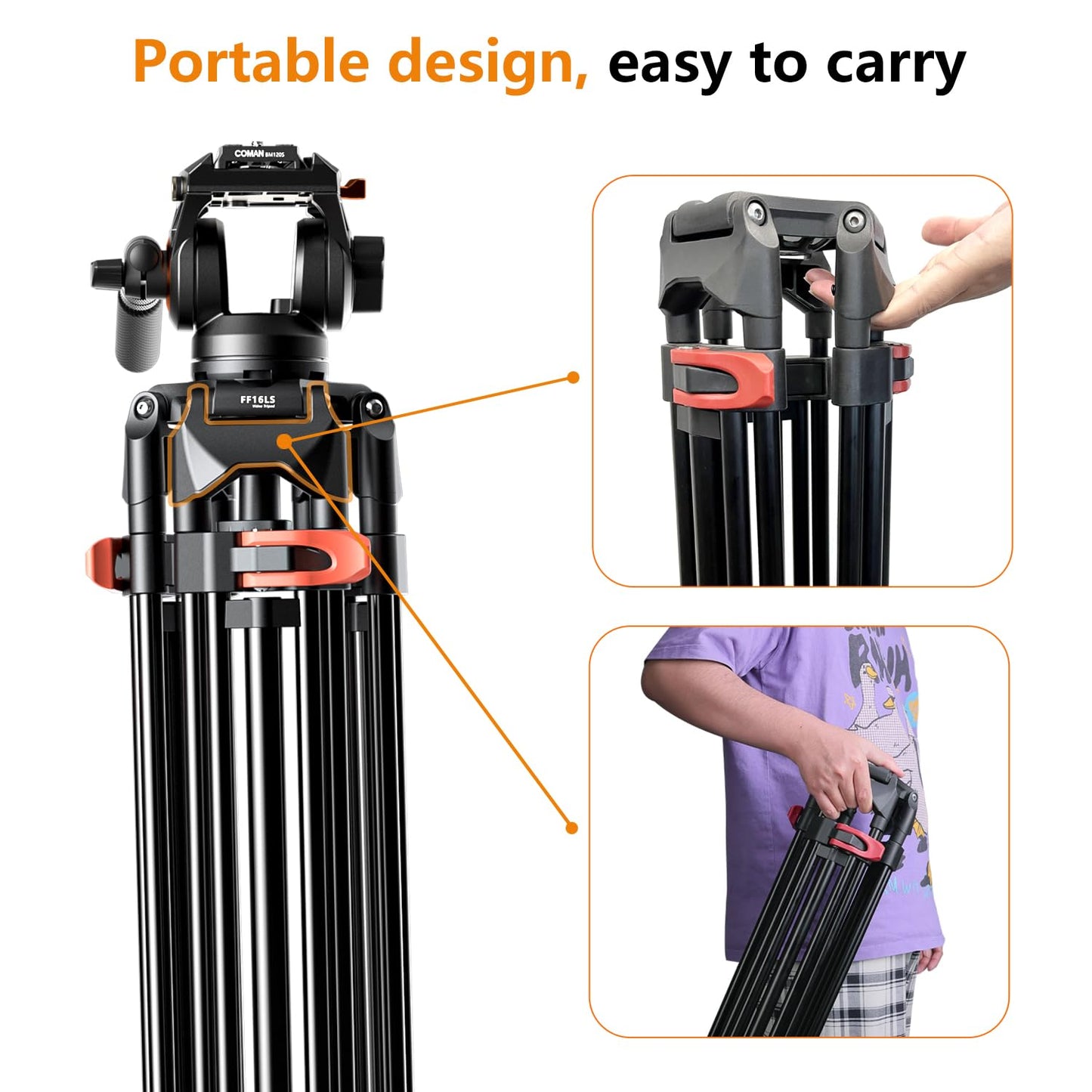 Trípode Profesional de Aluminio 72 Pulgadas con Cabezal de Líquido 360 Grados para Cámaras DSLR Canon Nikon