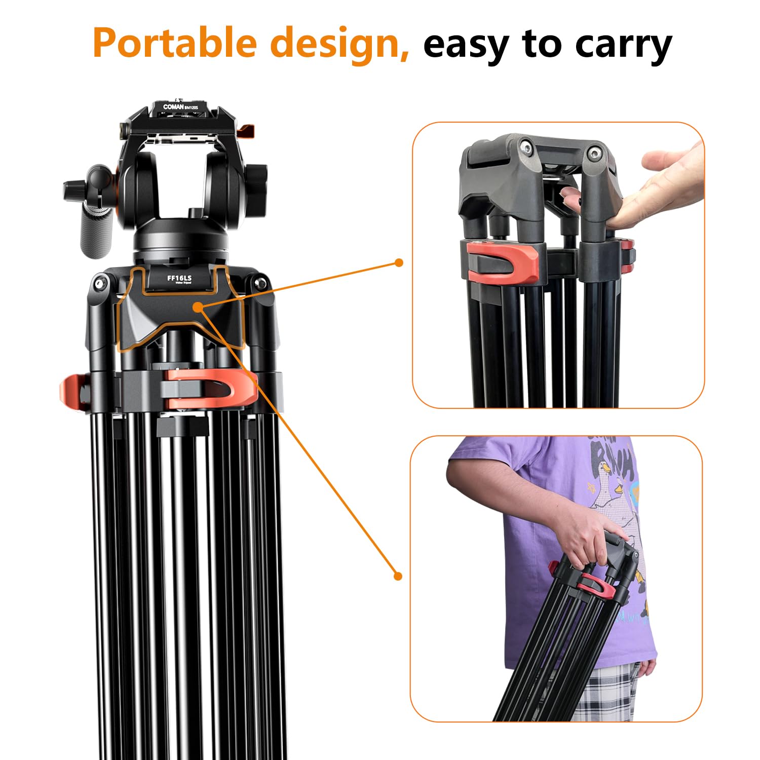 Trípode Profesional de Aluminio 72 Pulgadas con Cabezal de Líquido 360 Grados para Cámaras DSLR Canon Nikon