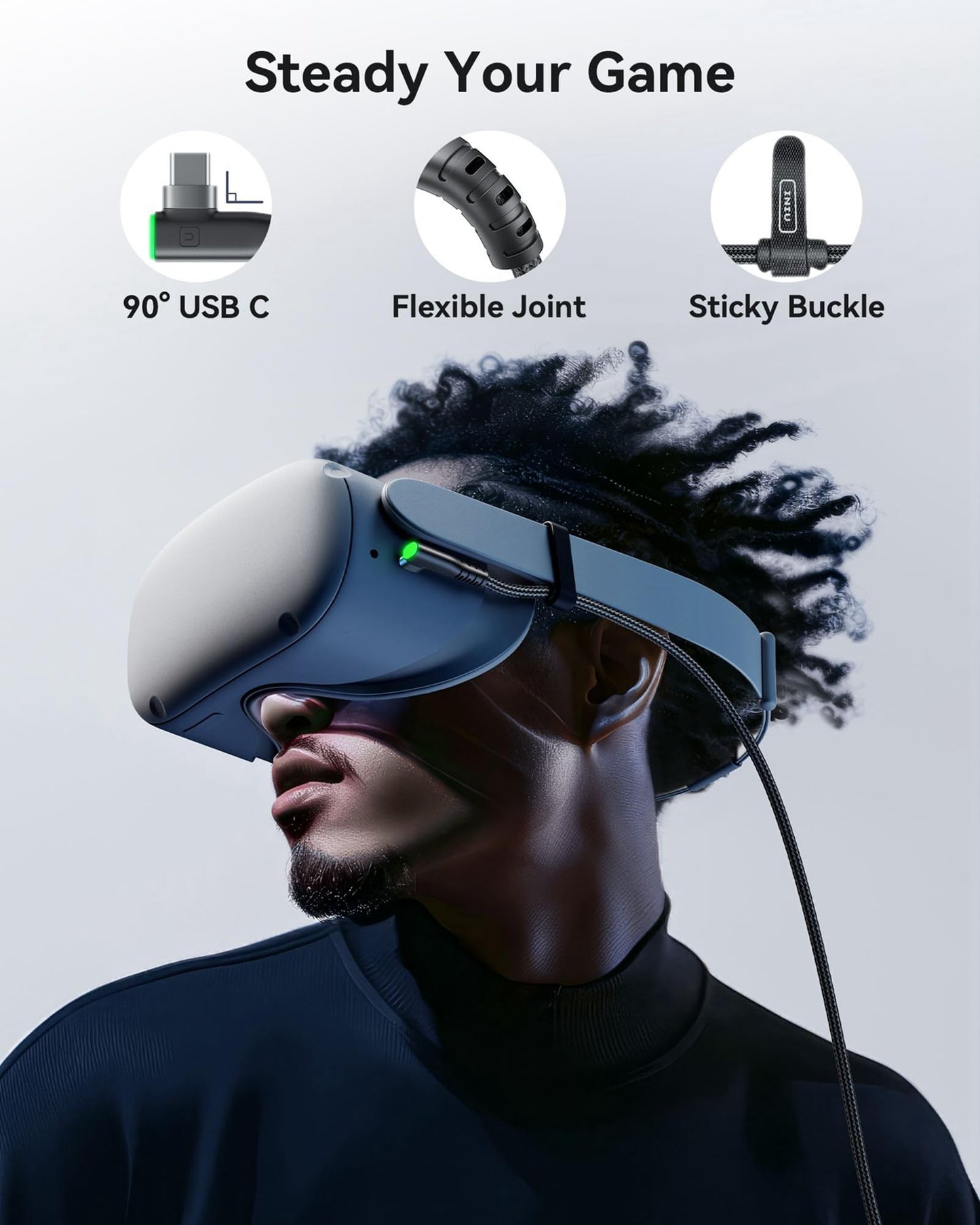 INIU - Cable de enlace de 16 pies compatible con Meta Oculus Quest 2 Pico accesorios y juegos de PC Steam VR, cable de transferencia de datos USB 3.0 tipo C, puerto de carga USB C separado para auriculares VR