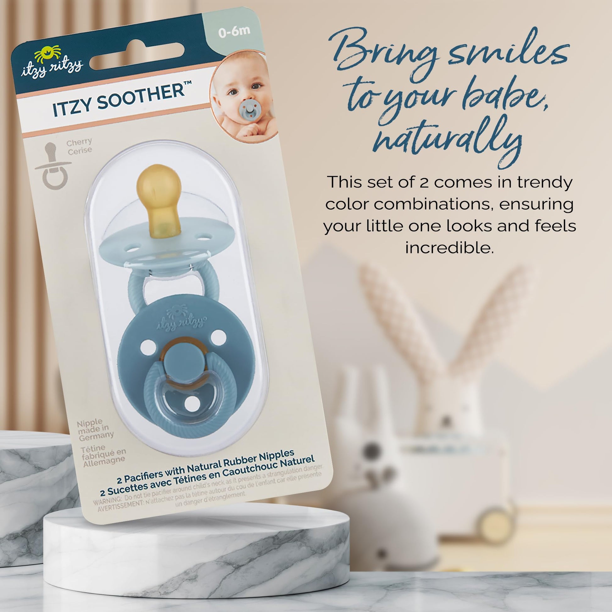 Itzy Ritzy Paquete de 2 chupetes de goma natural; para edades de 0 a 6 meses, Harbor & Coast