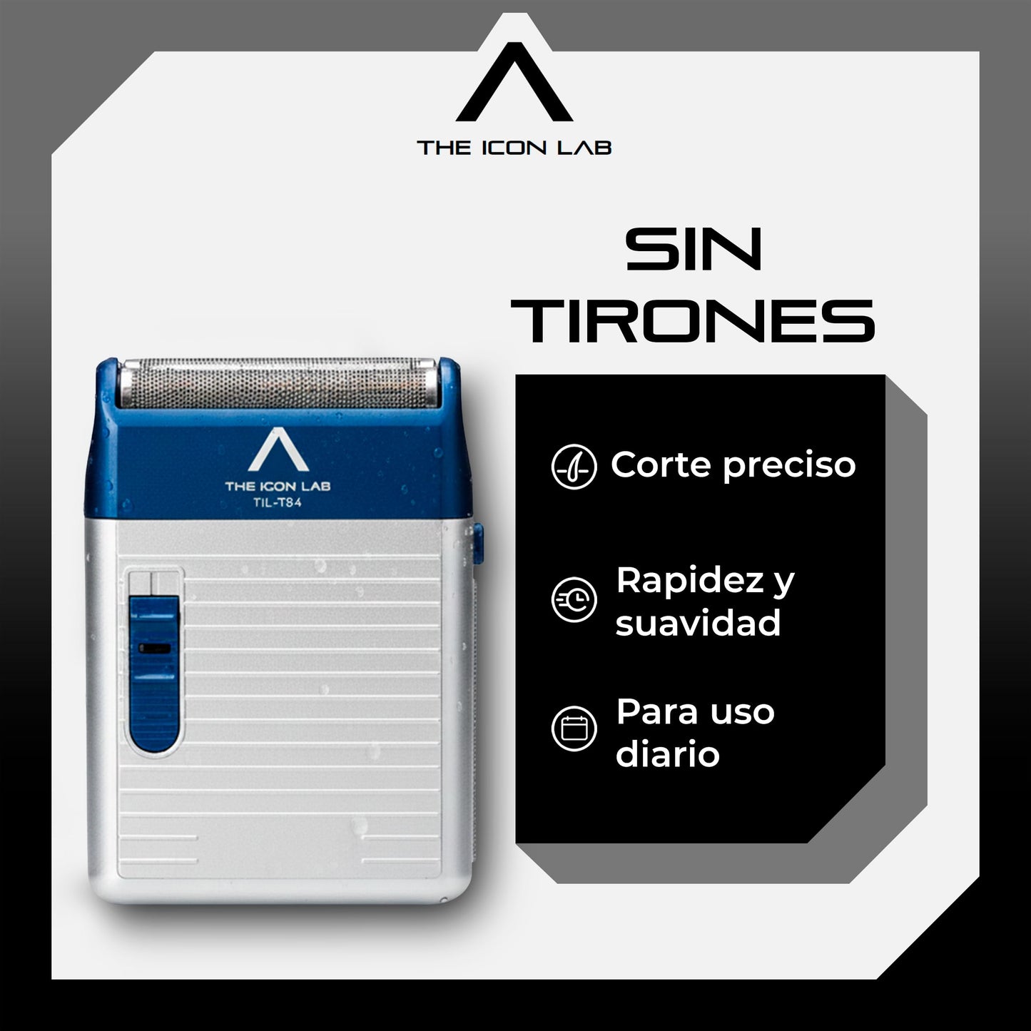 THE ICON LAB | Afeitadora Eléctrica Inalámbrica | Motor 6 200 RPM | 150 Min de Uso | 2 Cuchillas Magnéticas “Panales” | Resistente al Agua | Indicador LED | Carga USB | Máquina de Afeitar para Hombre