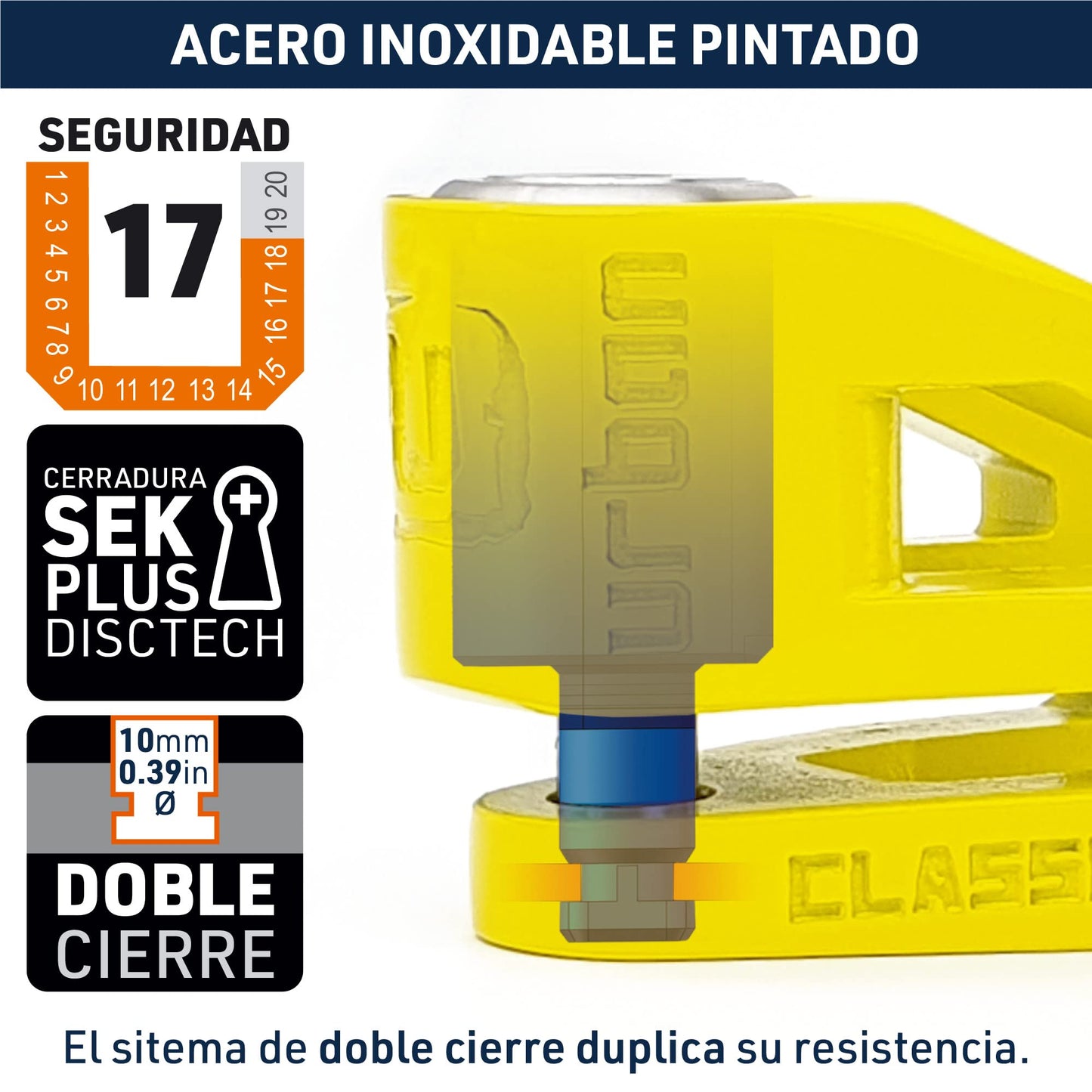 Candado para Moto Urban UR210Y Amarillo con Doble Cierre y Homologación Classe SRA