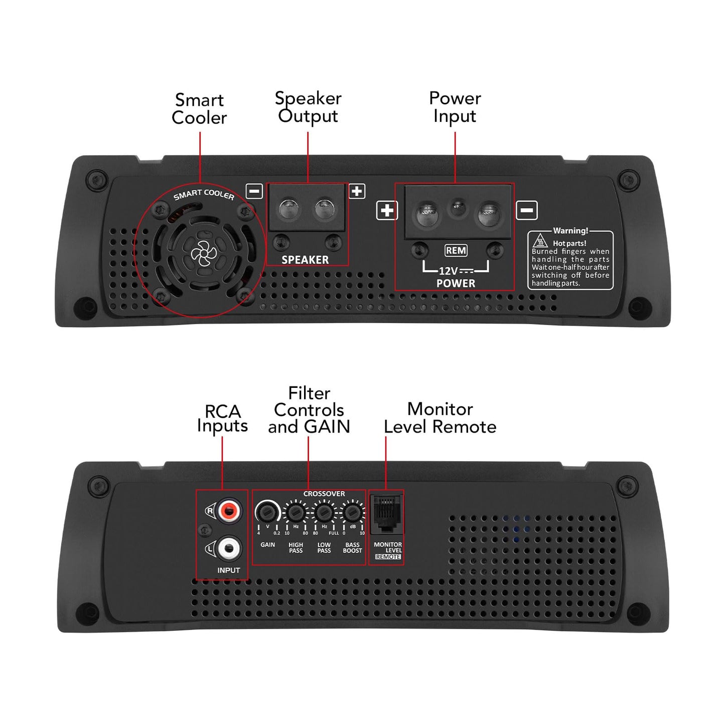 Taramps HD 2000 4 ohmios 1 canal 2000 vatios RMS MAX de rango completo de audio para coche, monobloque, indicador de monitor LED, amplificador clase D, crossover, amplificador blanco de 2 K