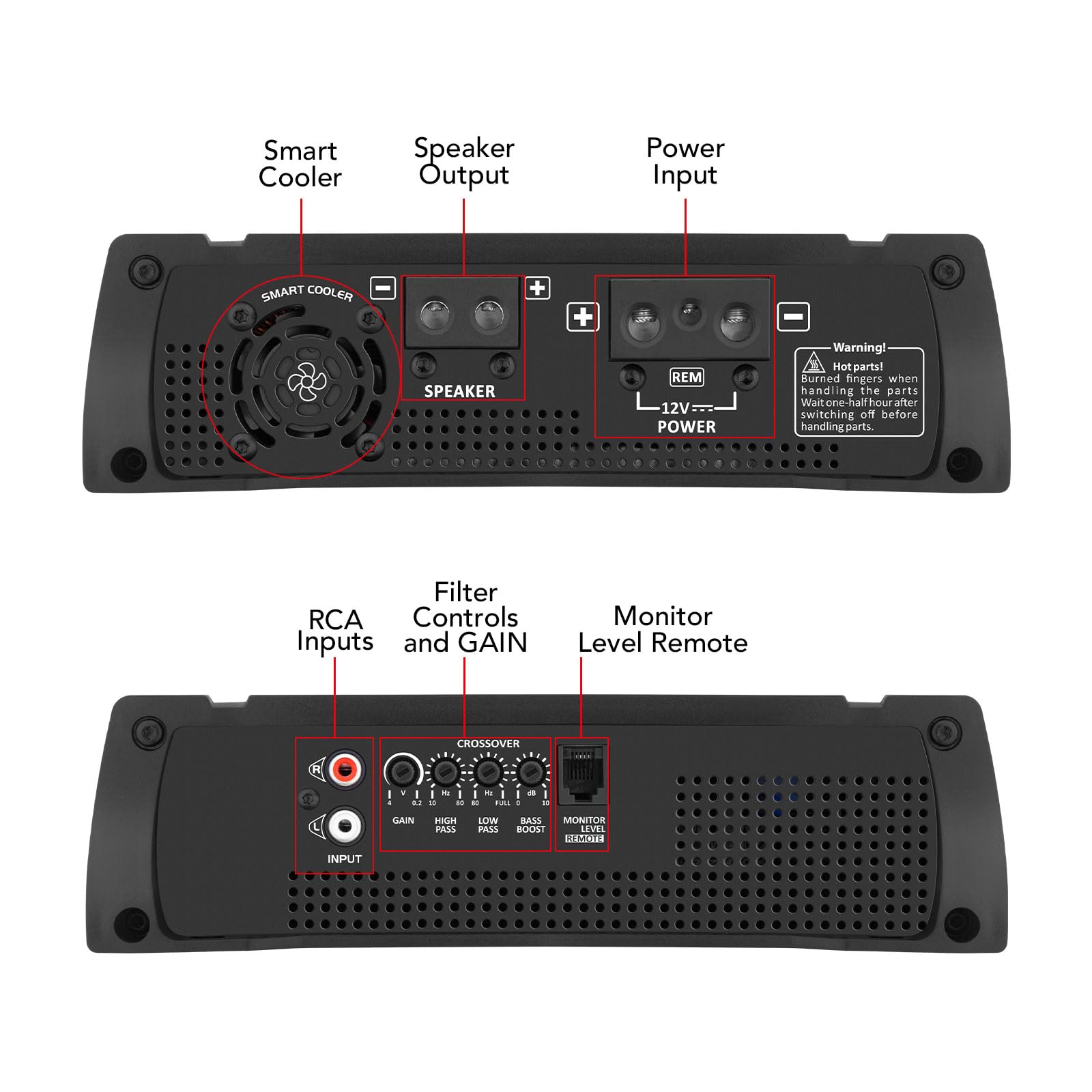 Taramps HD 2000 4 ohmios 1 canal 2000 vatios RMS MAX de rango completo de audio para coche, monobloque, indicador de monitor LED, amplificador clase D, crossover, amplificador blanco de 2 K