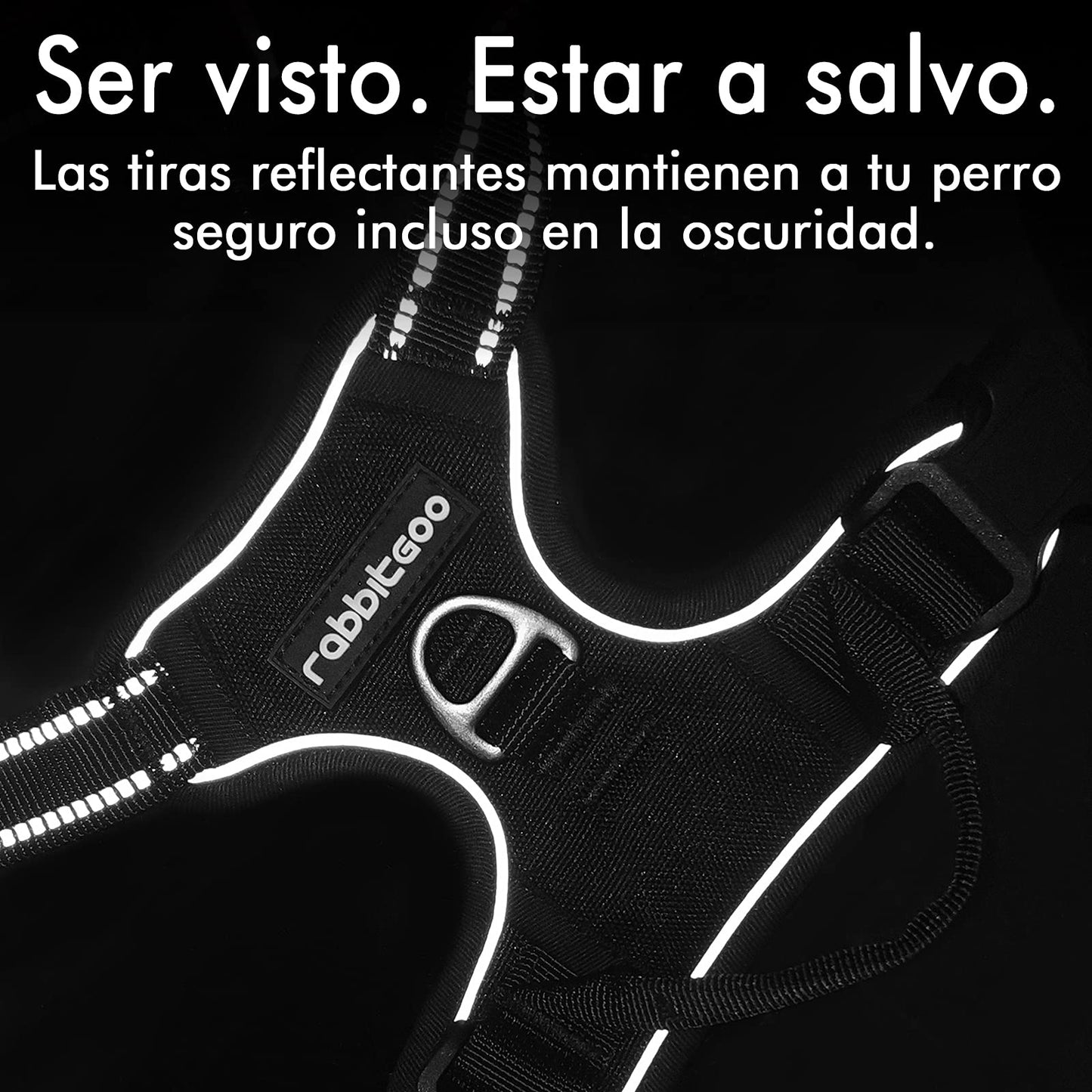 Arnés para Perro Rabbitgoo Negro XL con Líneas Reflectantes y Chaleco Acolchado Ajustable