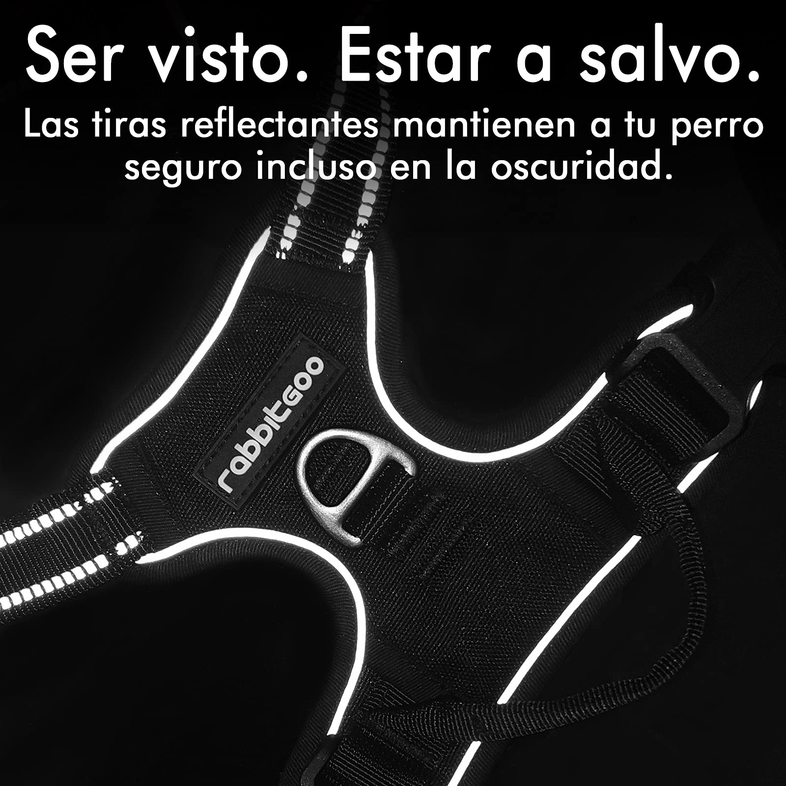 Arnés para Perro Rabbitgoo Negro XL con Líneas Reflectantes y Chaleco Acolchado Ajustable