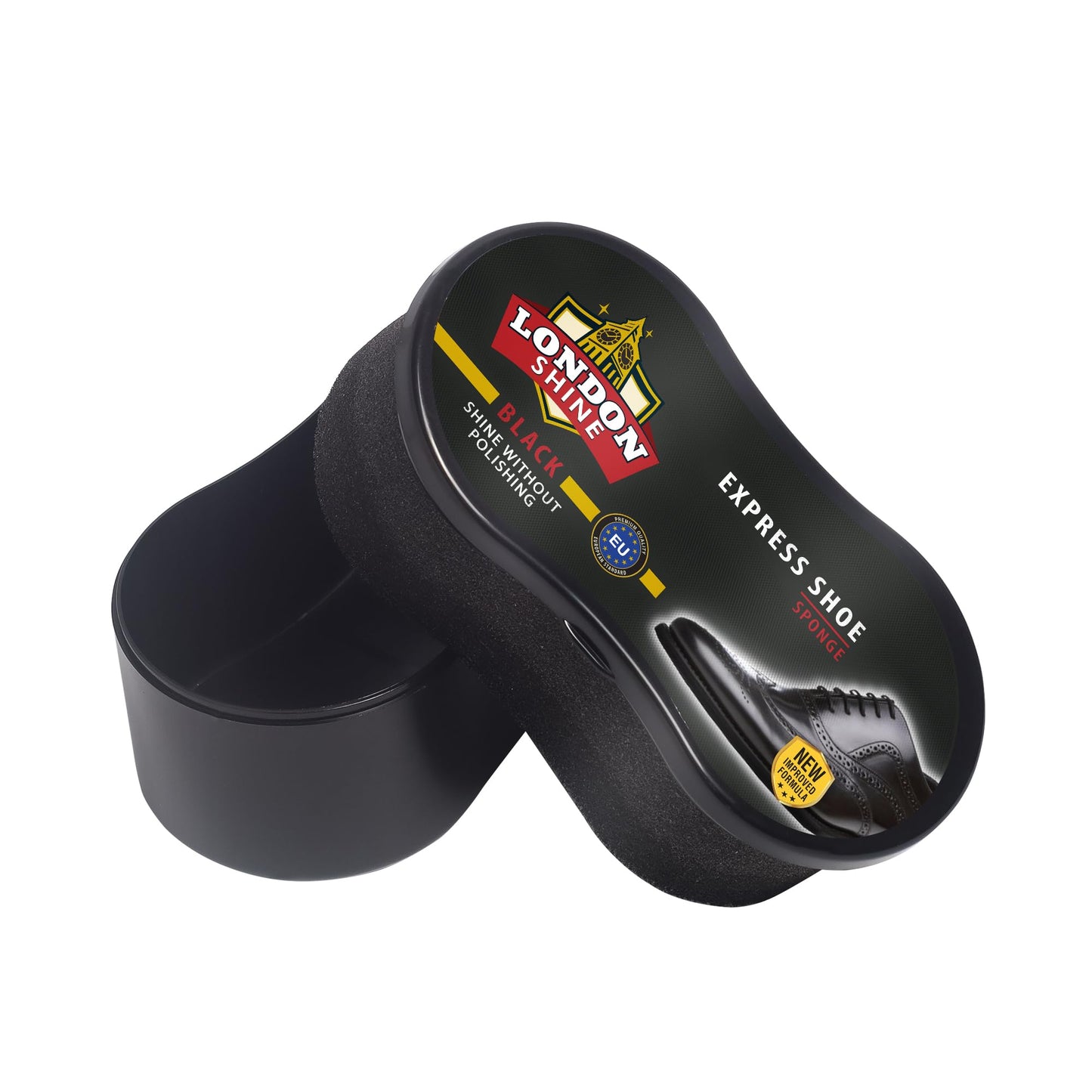 Express Shoe Shine Sponge | Instant Shoe Shiner | Cuidado de zapatos de piel, botas y accesorios de piel | Producto de cuidado de piel de primera calidad. Brillo de zapatos sin pulir., Negro -, 60