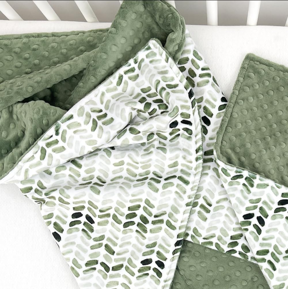 Manta de Felpa Suave Minky de Doble Capa para Bebé con Respaldo Punteado para Niños y Niñas - Regalos de Ducha para Recién Nacidos y Niños Pequeños (Hojas Verdes, 30 X 40 Pulgadas)