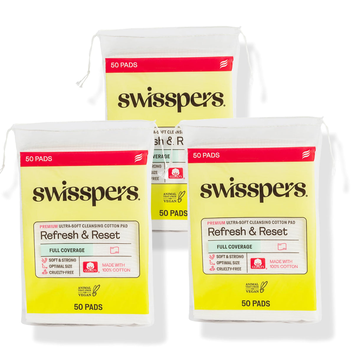 Almohadillas Faciales de Algodón Ultra Suaves Premium Swisspers Blanco Pack de 3
