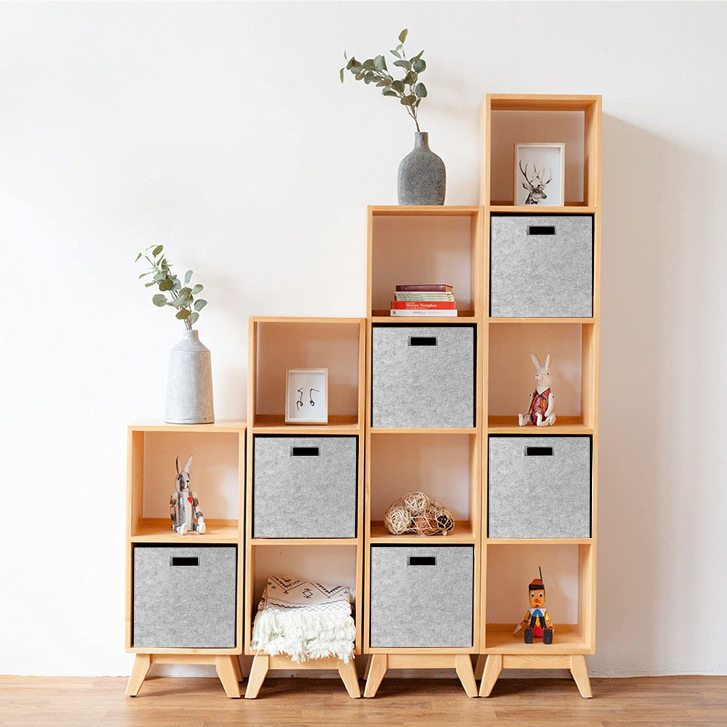 childishness ndup Felt Storage Cubes 12" x 12", 3 Packs, Collapsible Storage Bins with Dual Handles, Organizer Baskets for Home Bedroom, Nursery Closet Organizers (Light Grey)